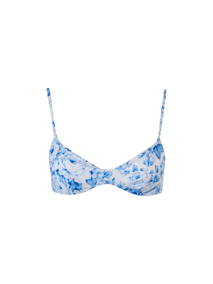 May Floral Toile De Jouy Scoop Bikini Top Sky