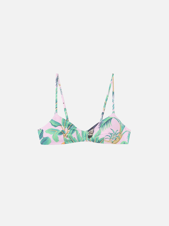 Pink Bralette With Tropical Print Top