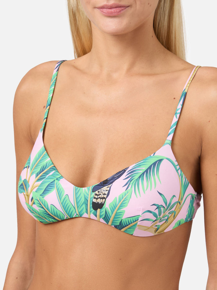 Pink Bralette With Tropical Print Top