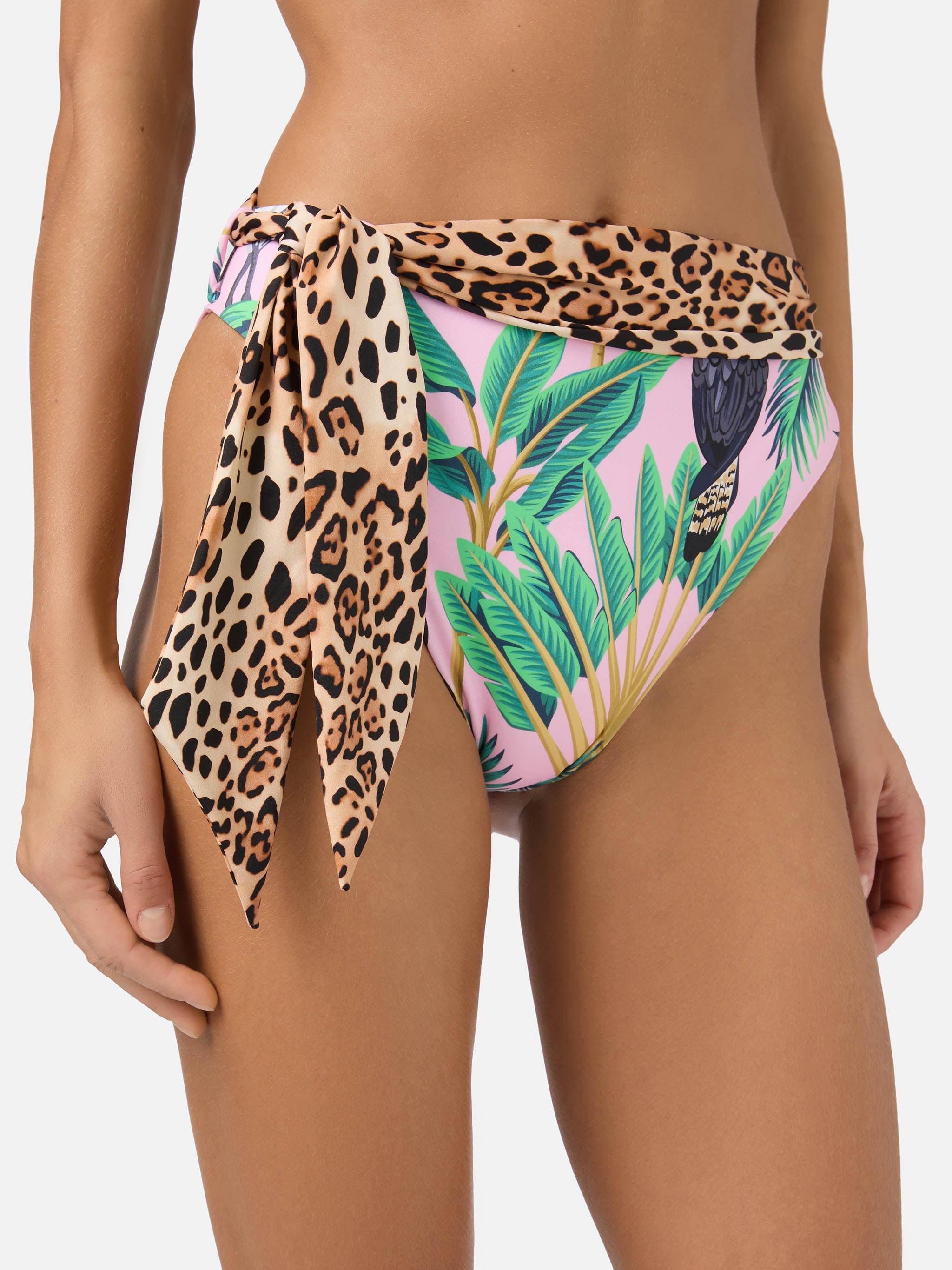 Swim Briefs Sienna With Tropical Print And Sash Pink Bottom