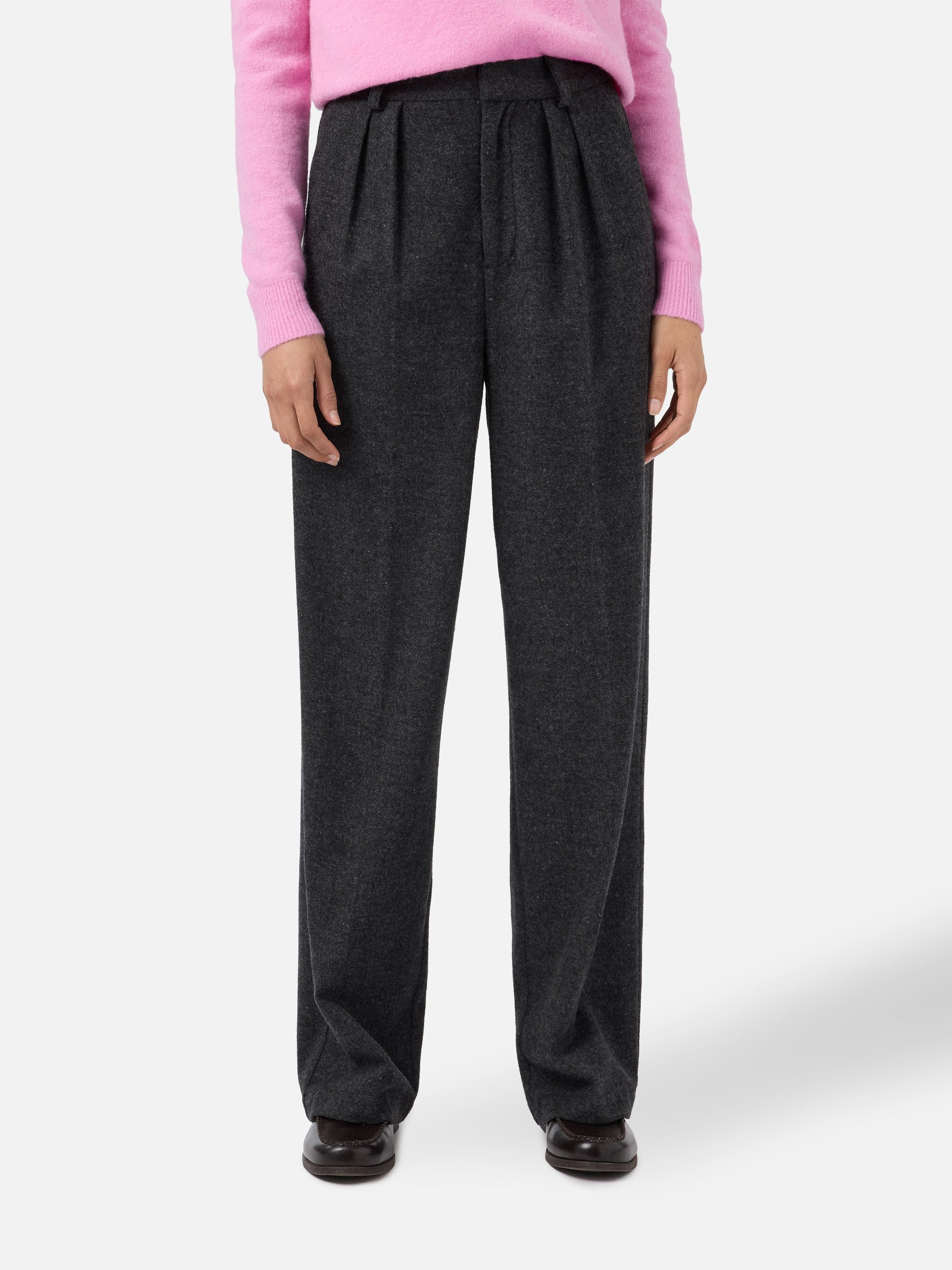 Marcel Straight-Leg Trousers Grey Melange With Pleats Pant