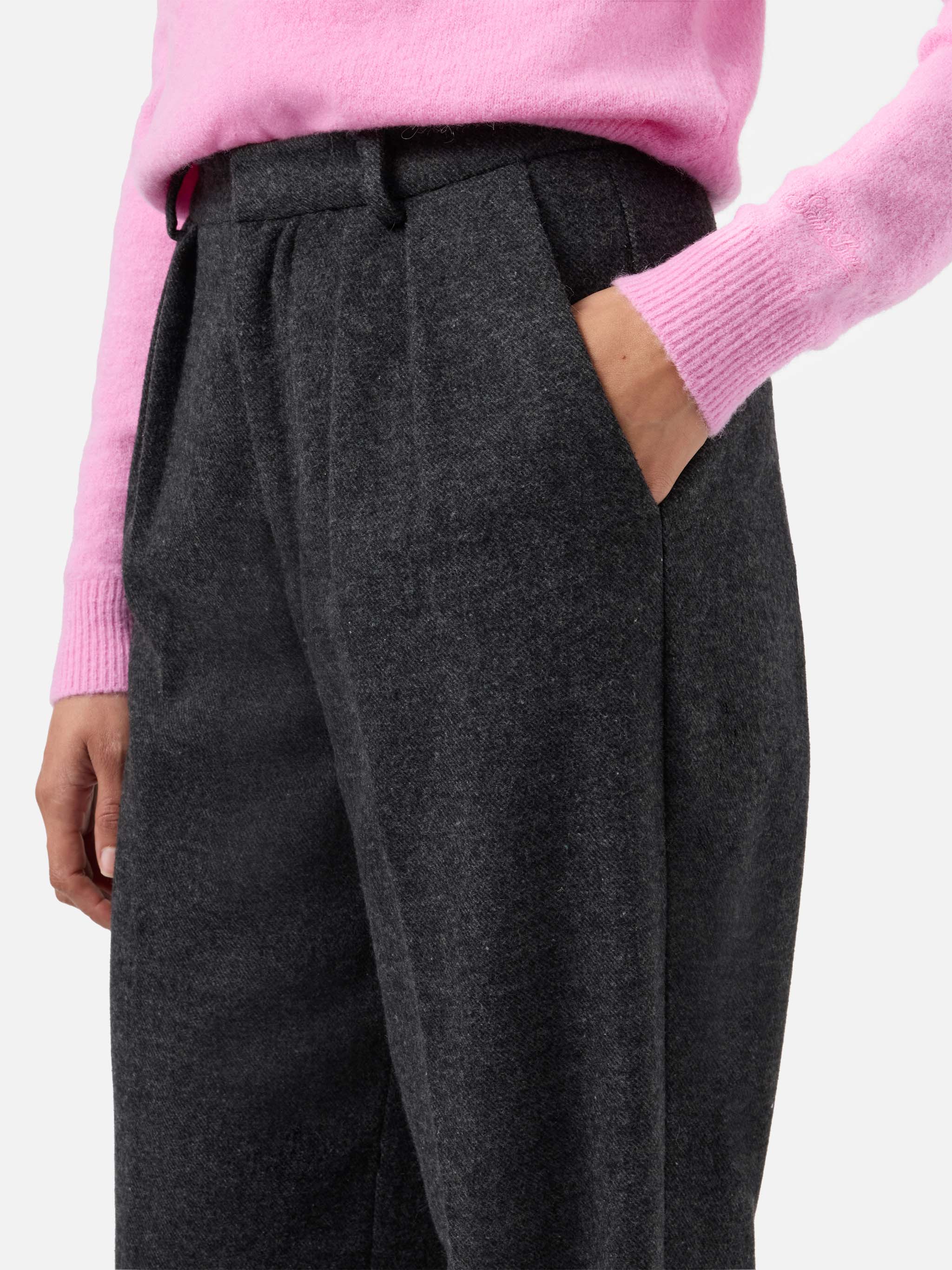Marcel Straight-Leg Trousers Grey Melange With Pleats Pant
