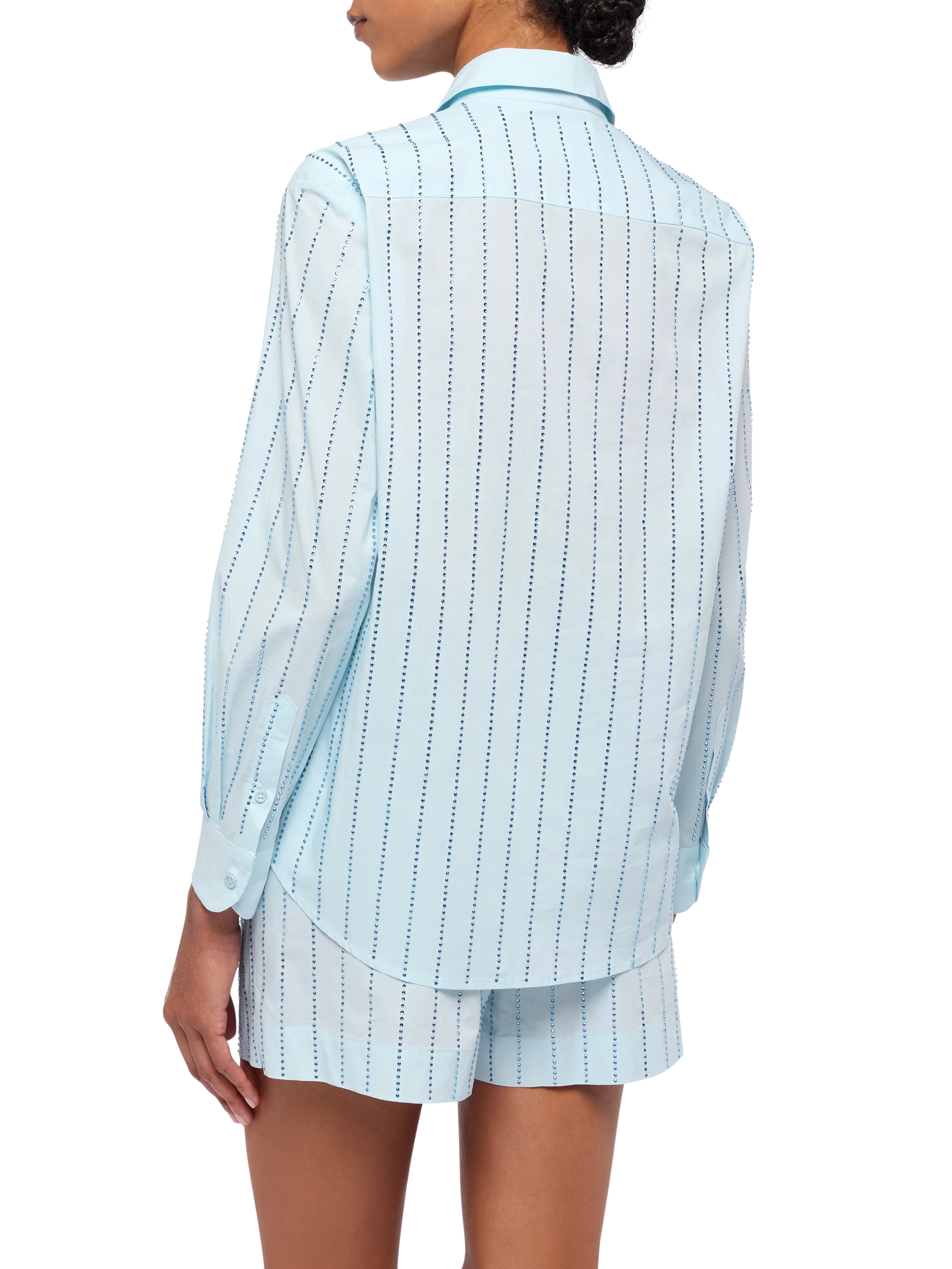 Meredith Cotton Popeline Classic Shirt With Striped Rhinestone Embellishment Blue