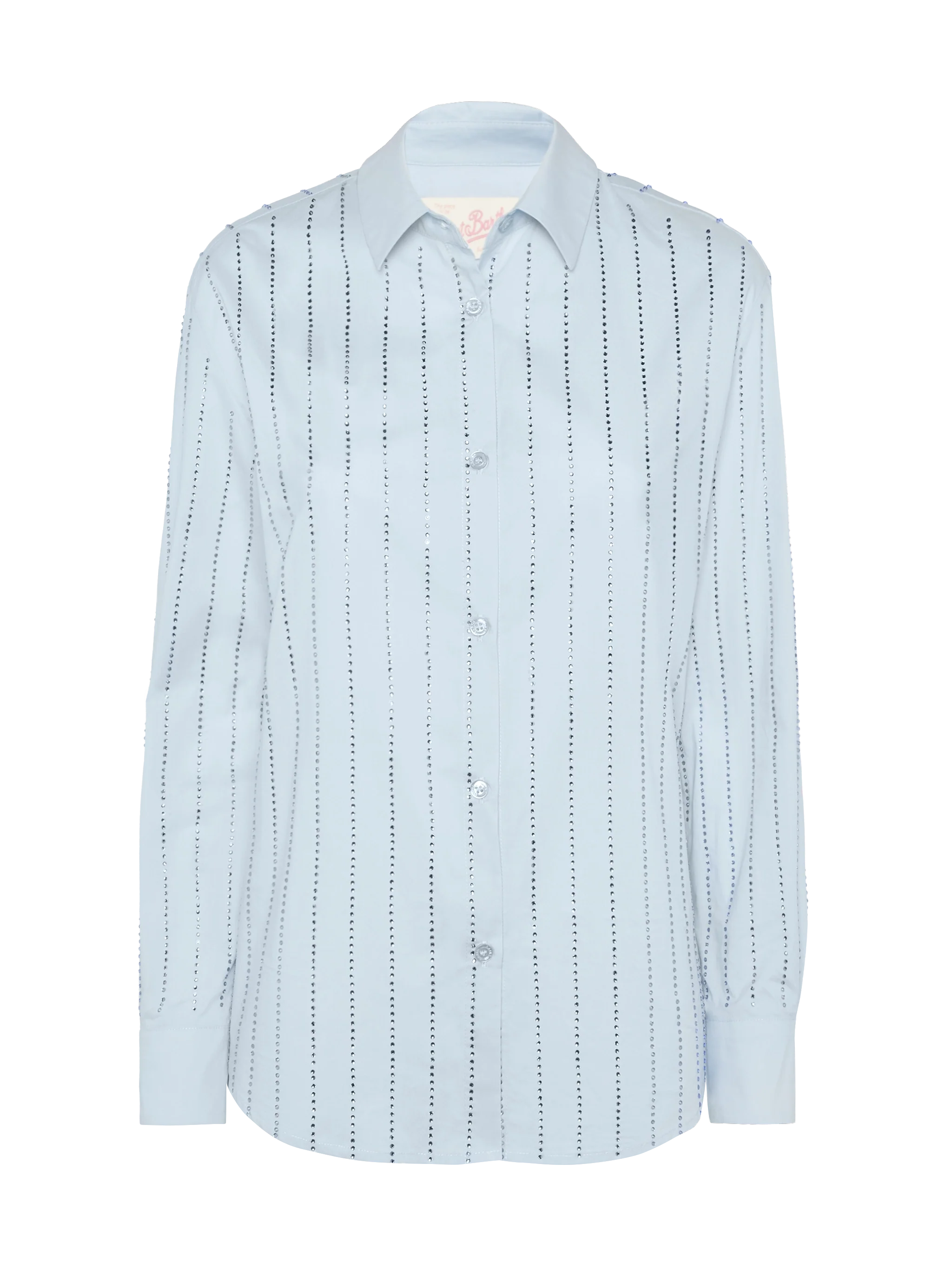 Meredith Cotton Popeline Classic Shirt With Striped Rhinestone Embellishment Blue