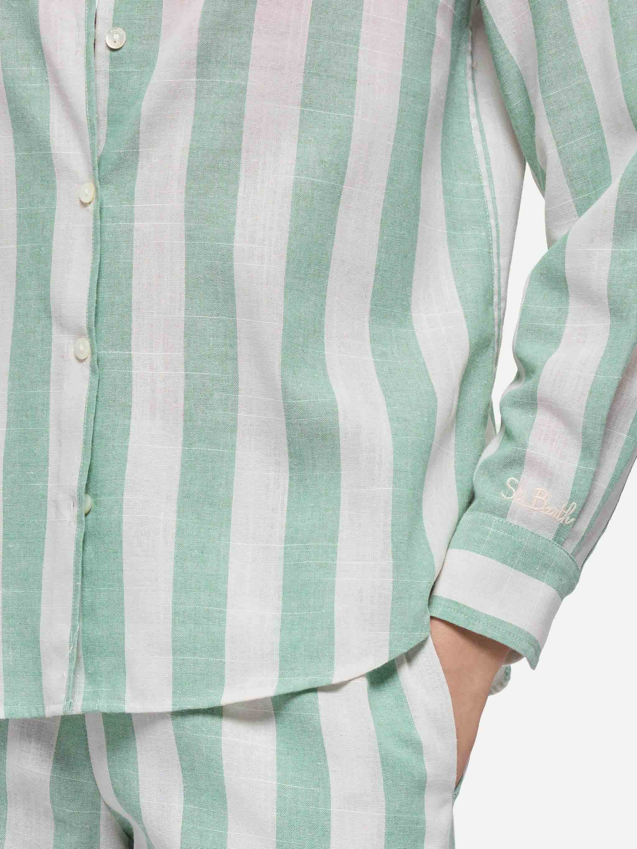Meredith Classic Shirt With Sage Green Striped Print