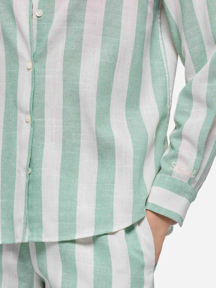 Meredith Classic Shirt With Sage Green Striped Print