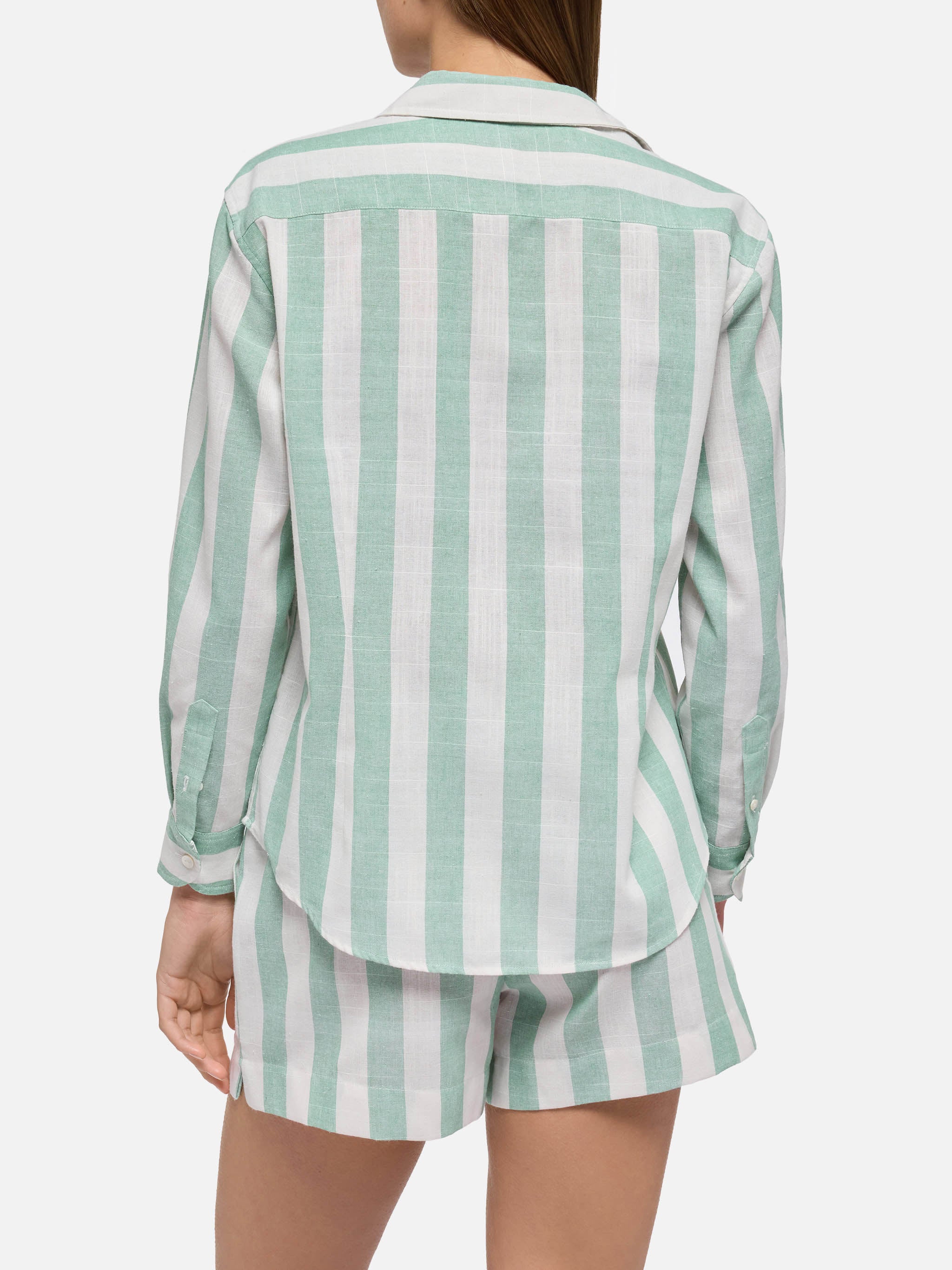Meredith Classic Shirt With Sage Green Striped Print