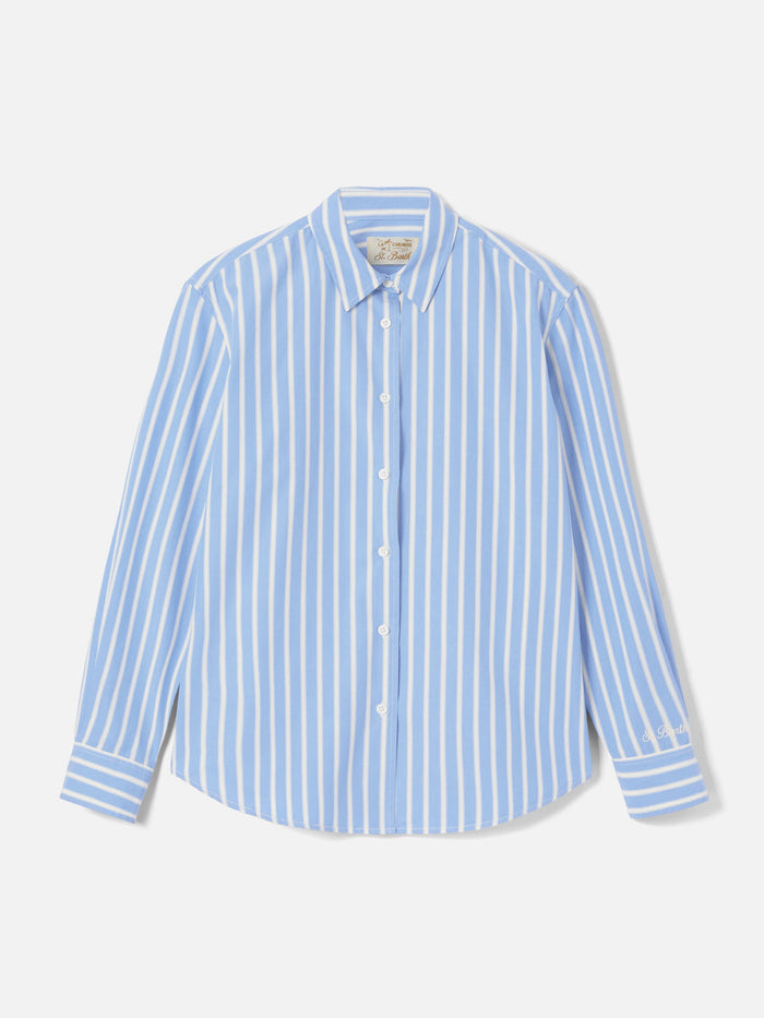 Meredith Cotton Shirt With Light Blue Stripes And Saint Barth Embroidery