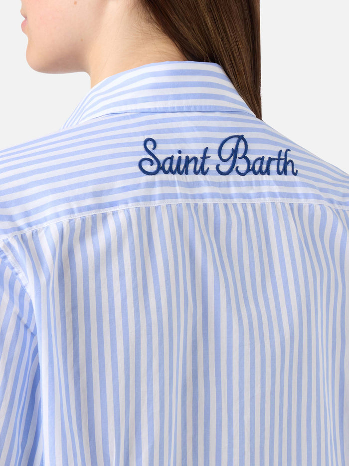 Meredith Cotton Shirt With Blue Stripes And Saint Barth Embroidery