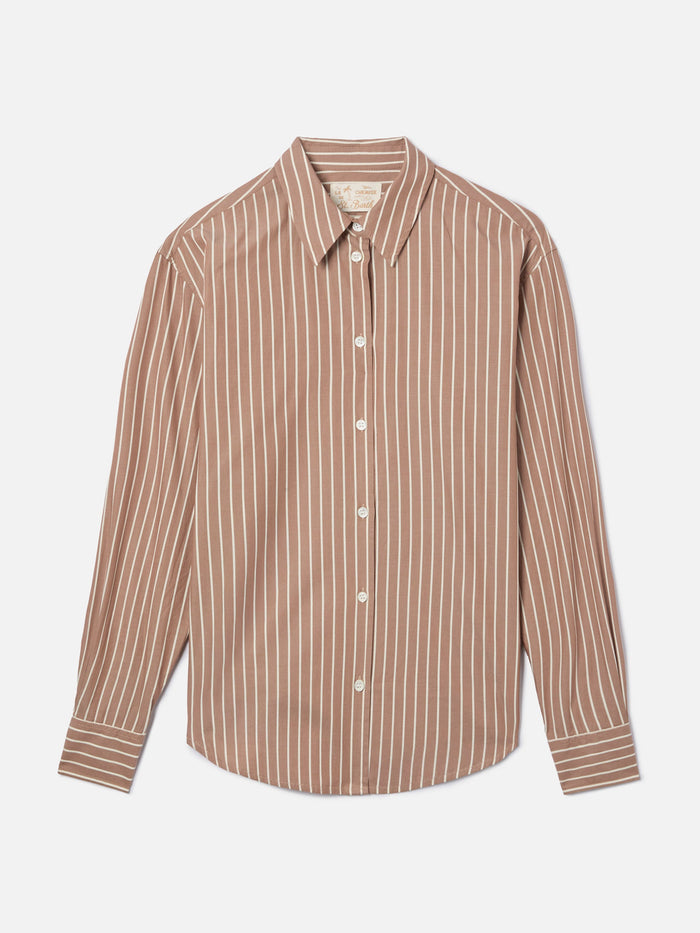 Meredith Cotton Shirt With Brown Stripes And Saint Barth Embroidery