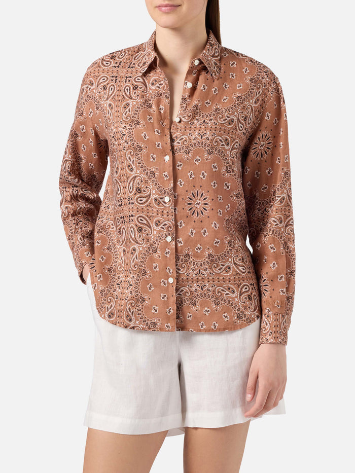 Meredith Classic Shirt With Brown Bandana Print
