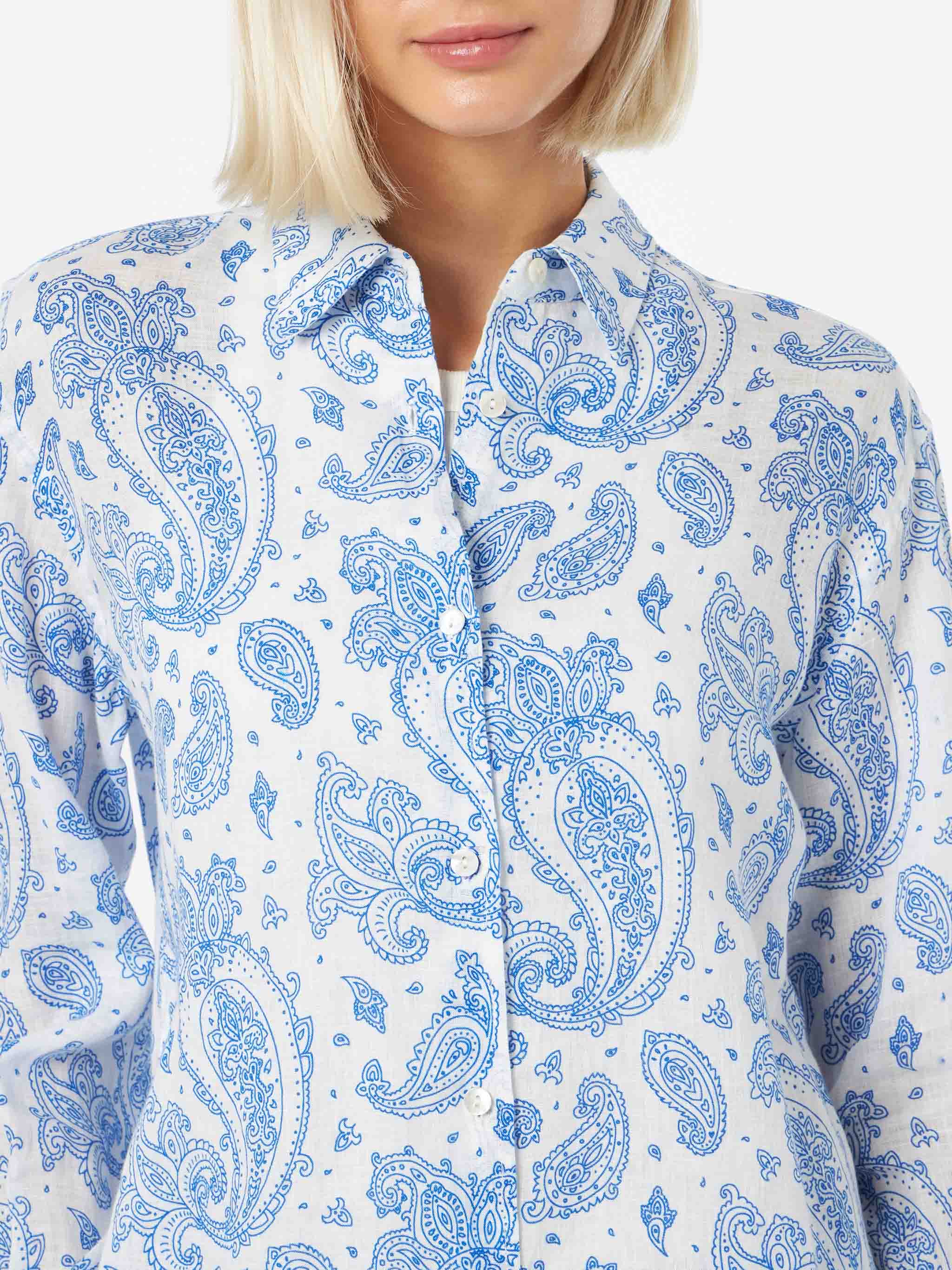 Meredith Paisley Linen Shirt Blue