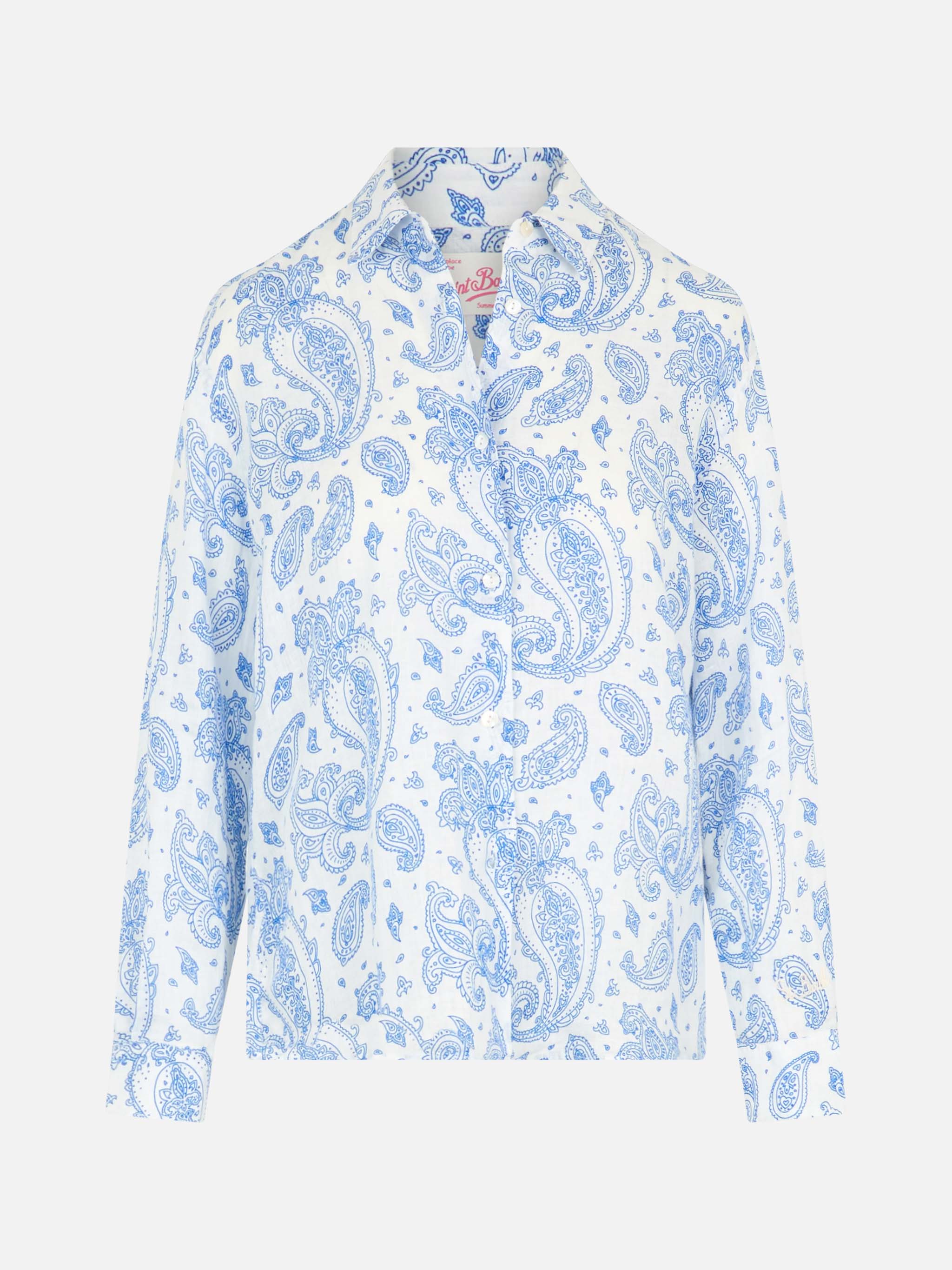 Meredith Paisley Linen Shirt Blue