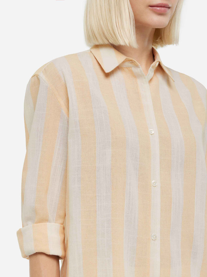Meredith Classic Shirt With Beige Striped Print White
