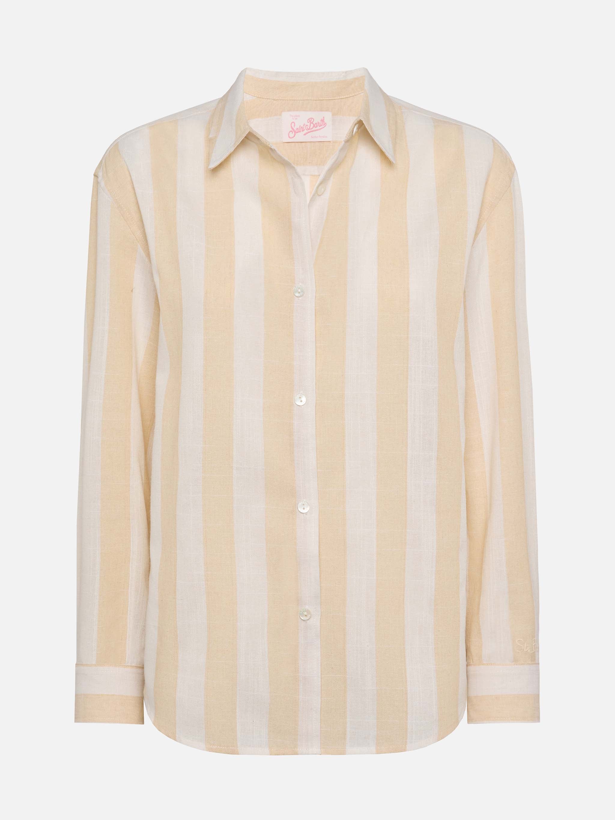 Meredith Classic Shirt With Beige Striped Print White