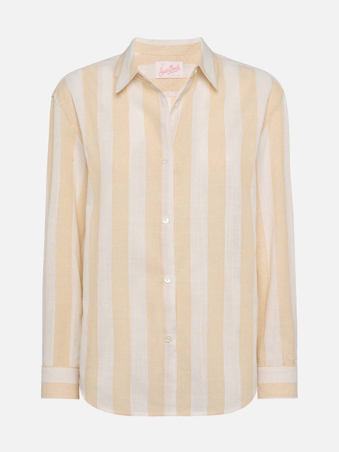Meredith Classic Shirt With Beige Striped Print White