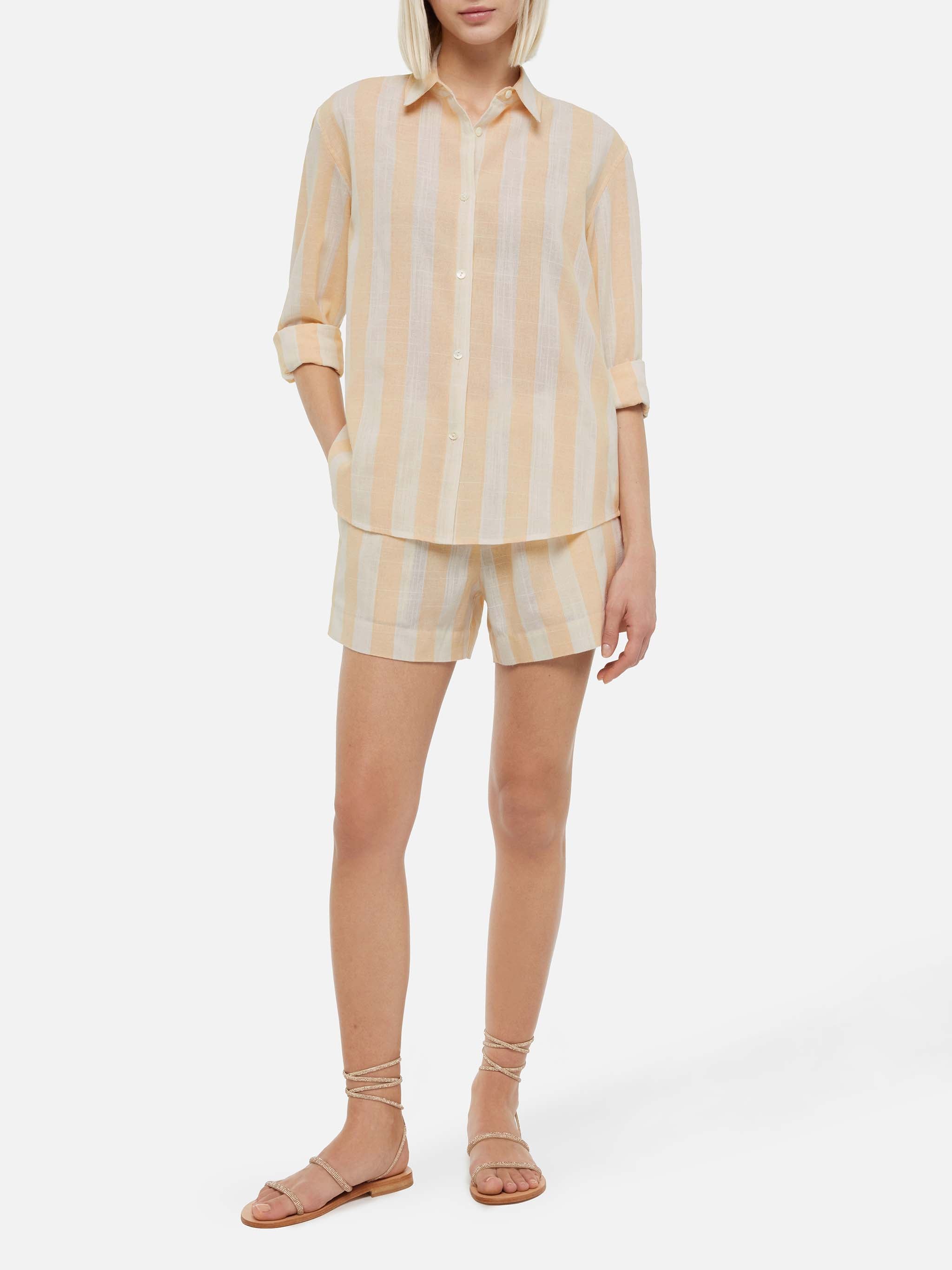 Meredith Classic Shirt With Beige Striped Print White