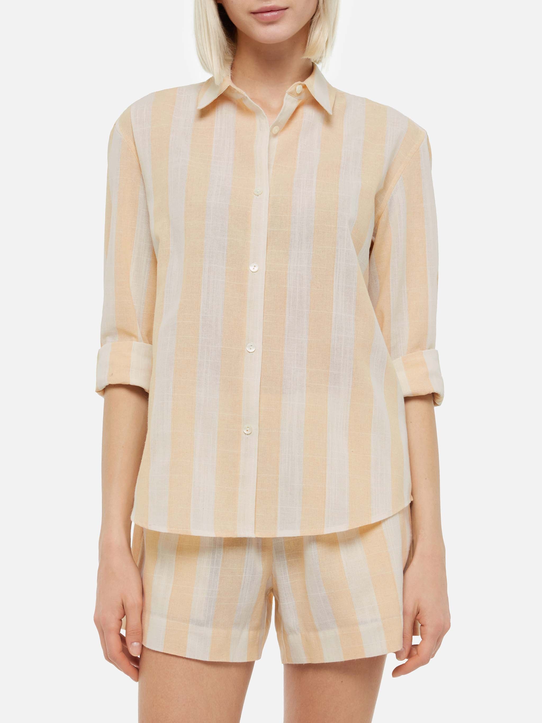 Meredith Classic Shirt With Beige Striped Print White