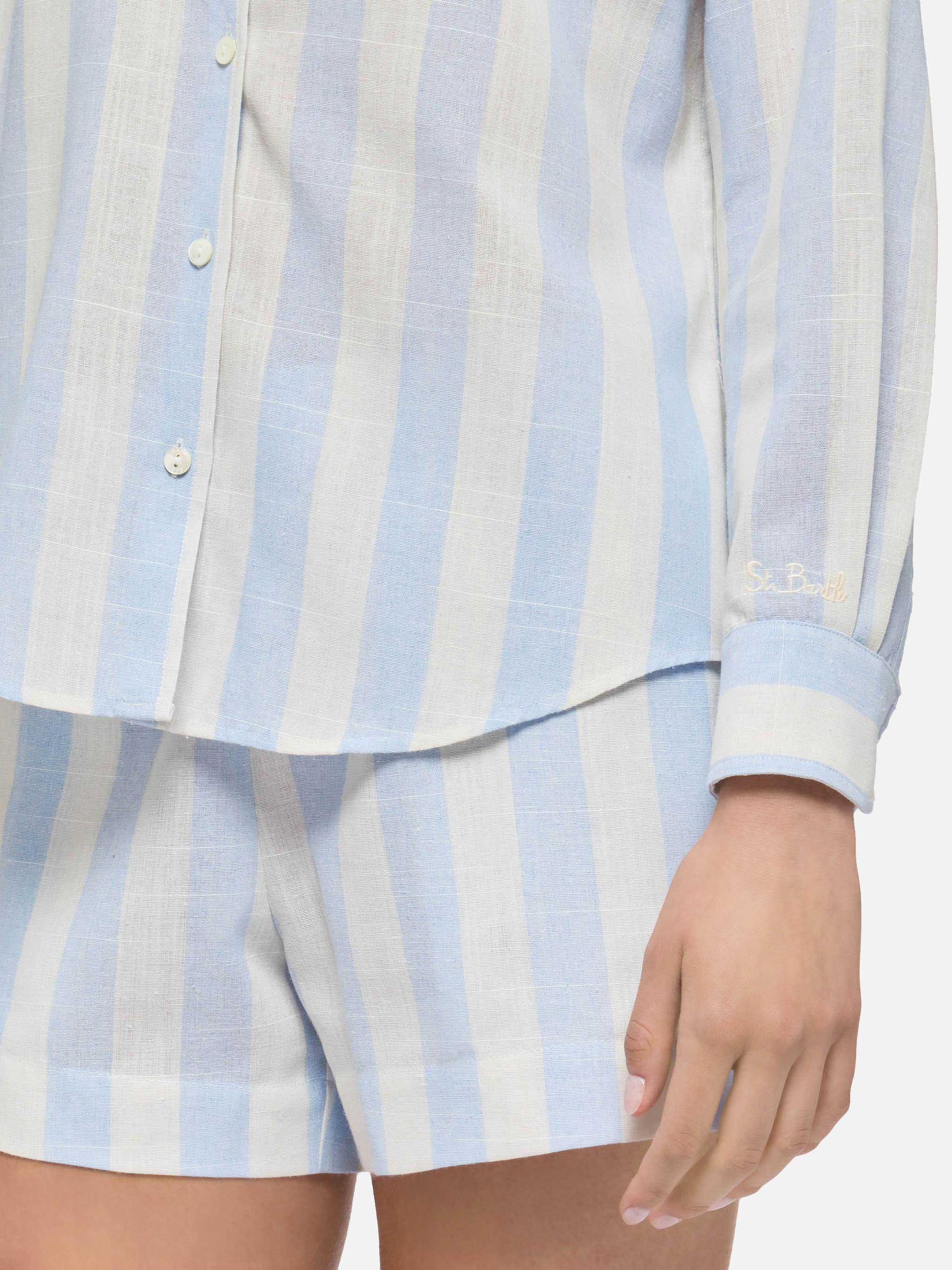 Meredith Cotton Classic Shirt With Light Blue Striped Print