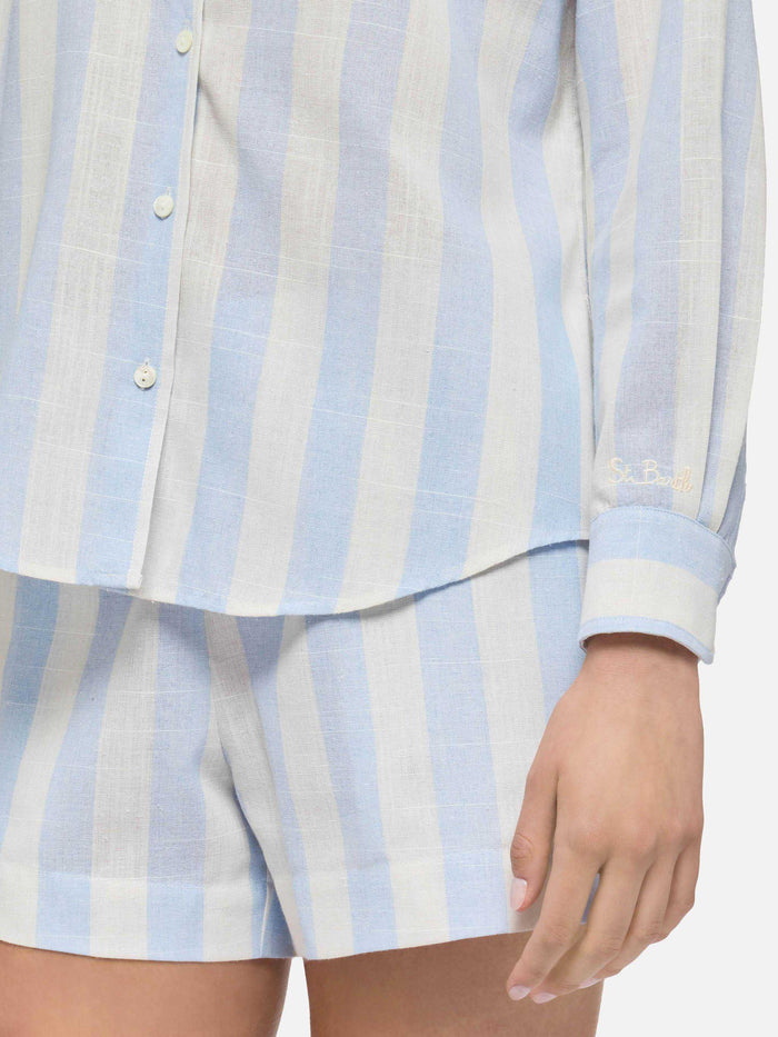 Meredith Cotton Classic Shirt With Light Blue Striped Print