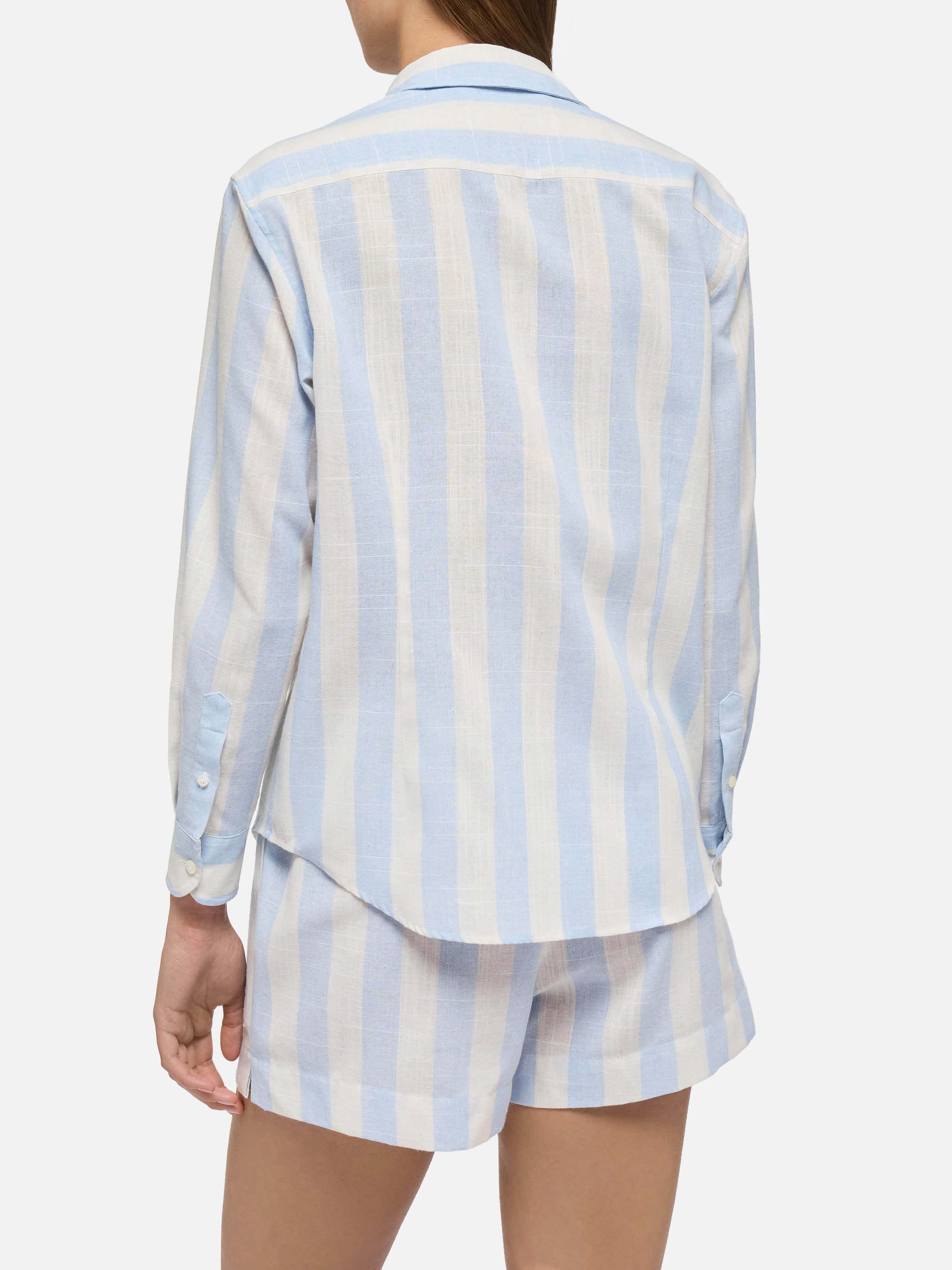 Meredith Cotton Classic Shirt With Light Blue Striped Print