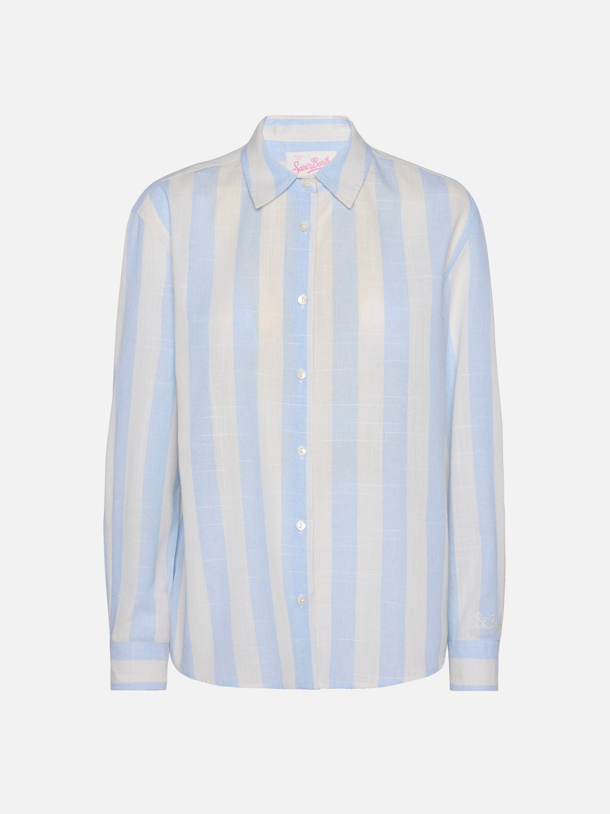 Meredith Cotton Classic Shirt With Light Blue Striped Print
