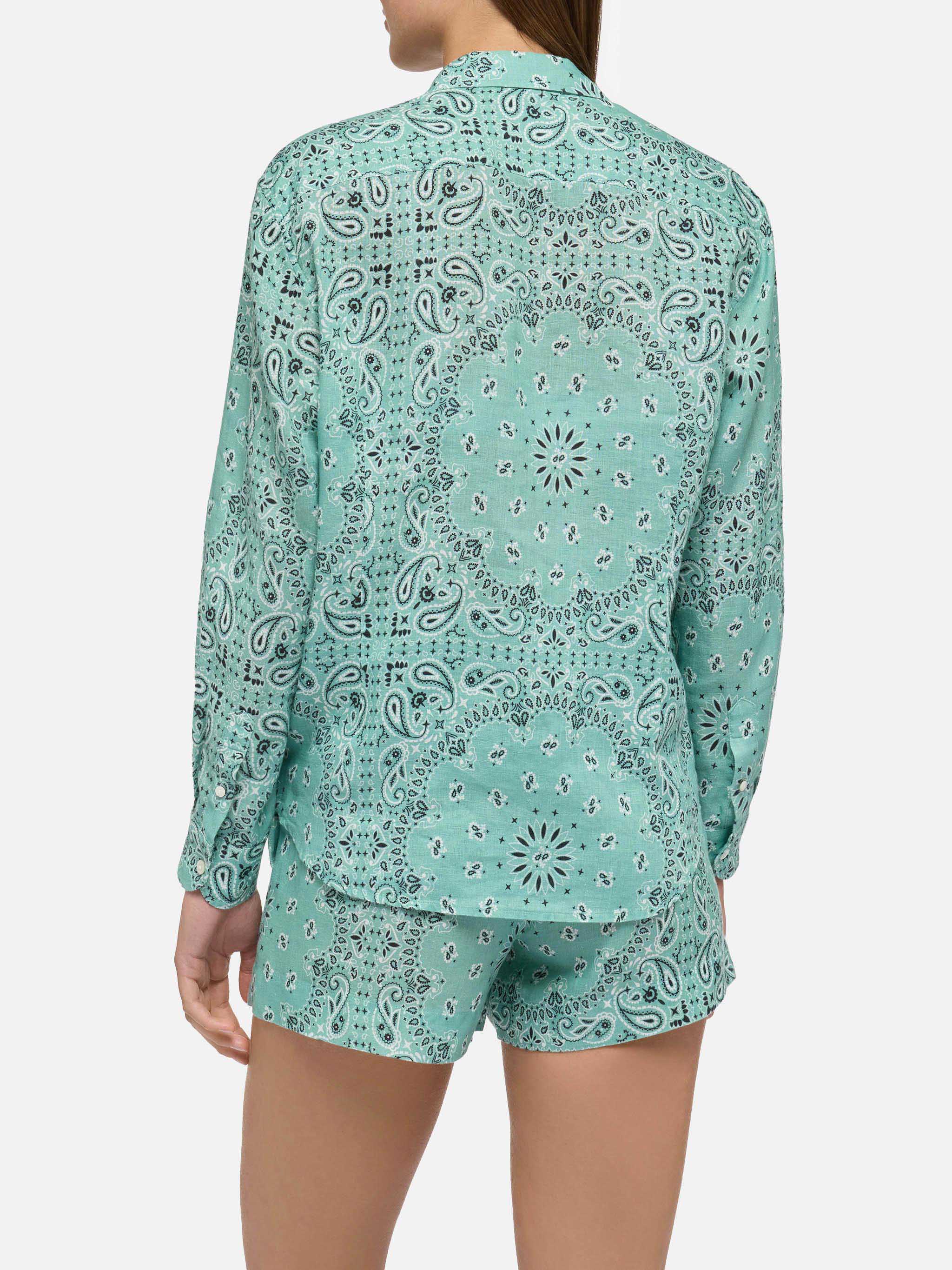 Meredith Linen Classic Shirt With Bandana Print Green