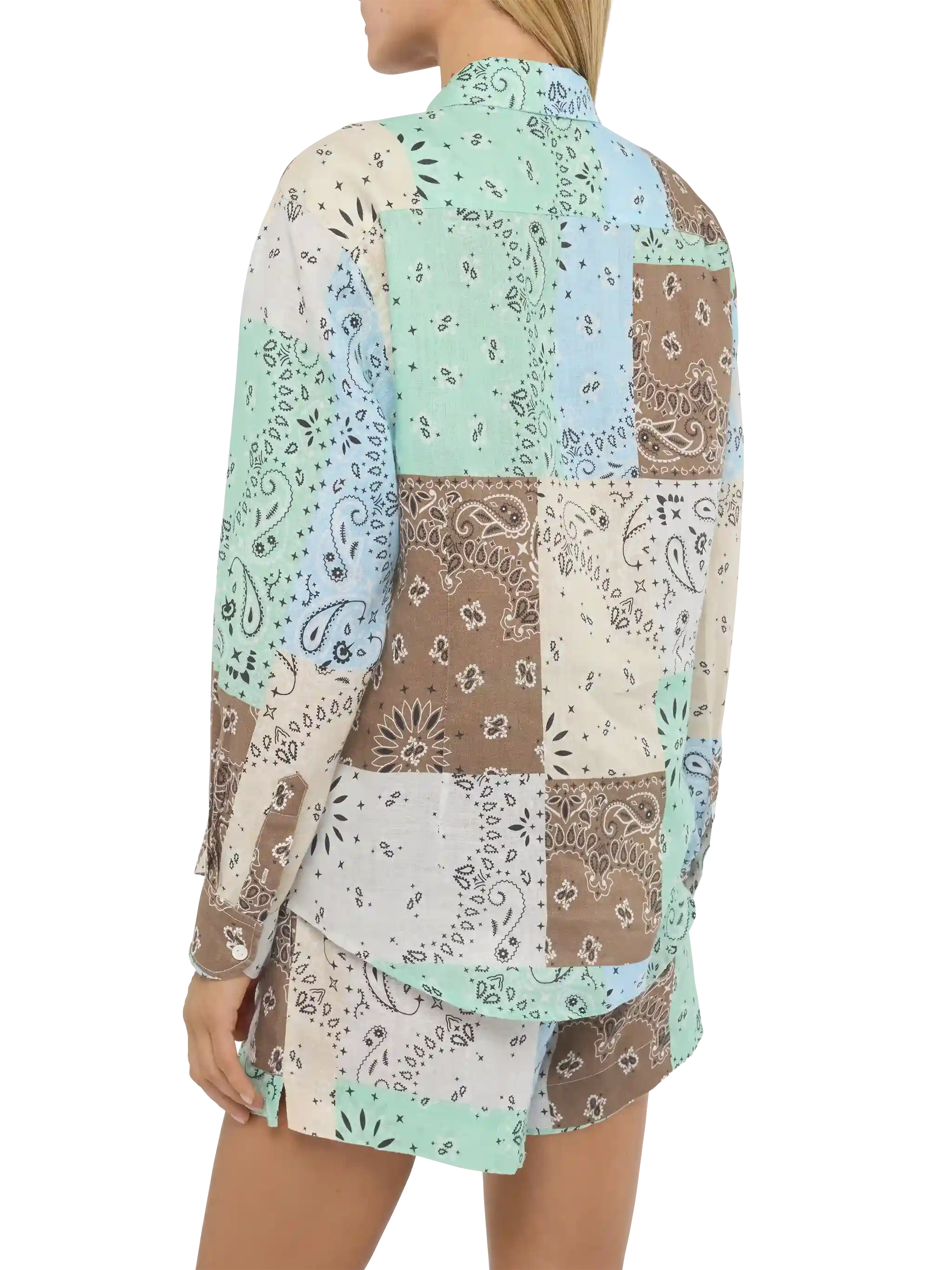 Meredith Linen Classic Shirt With Bandana Patch Print Brown