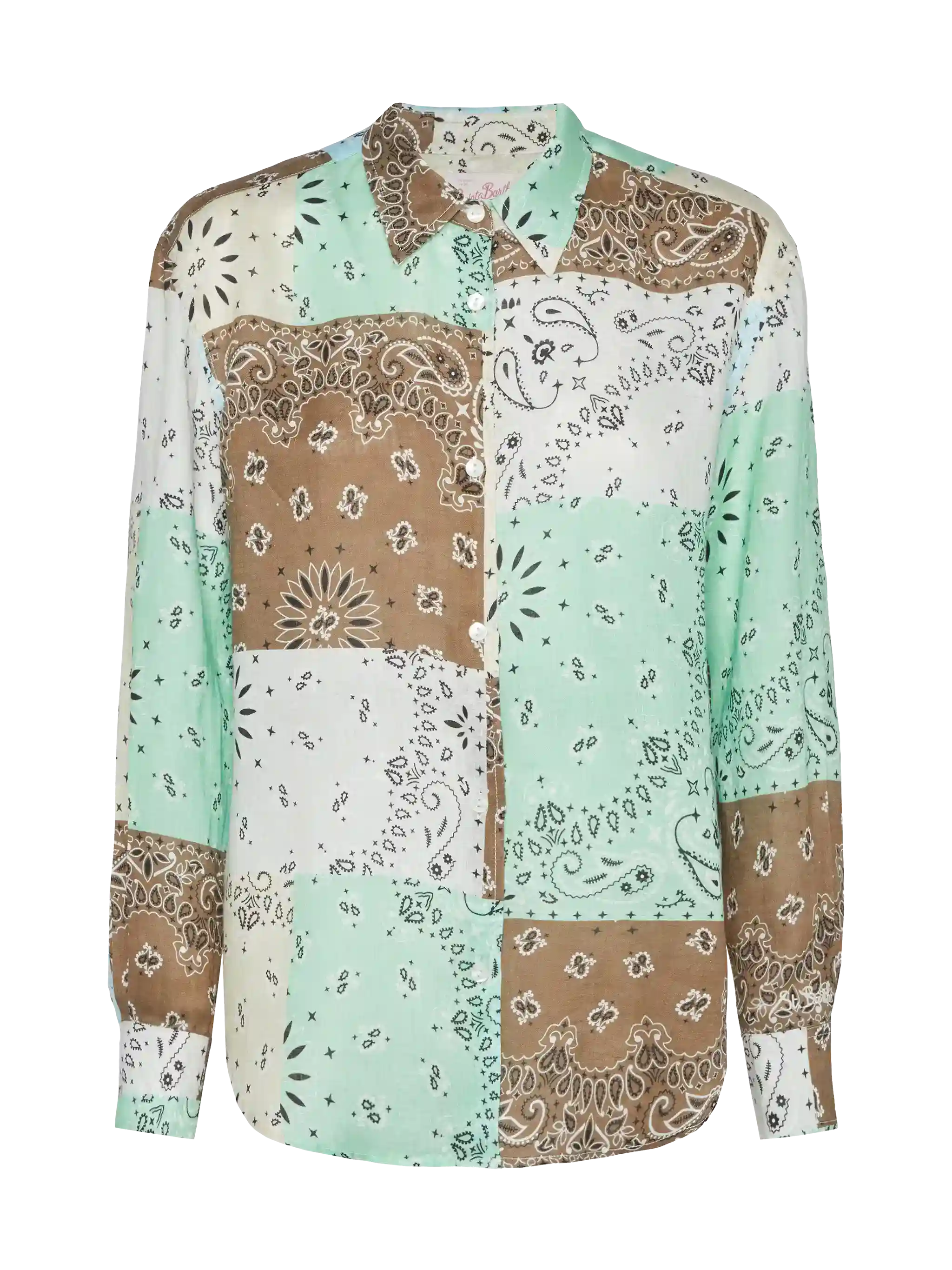 Meredith Linen Classic Shirt With Bandana Patch Print Brown