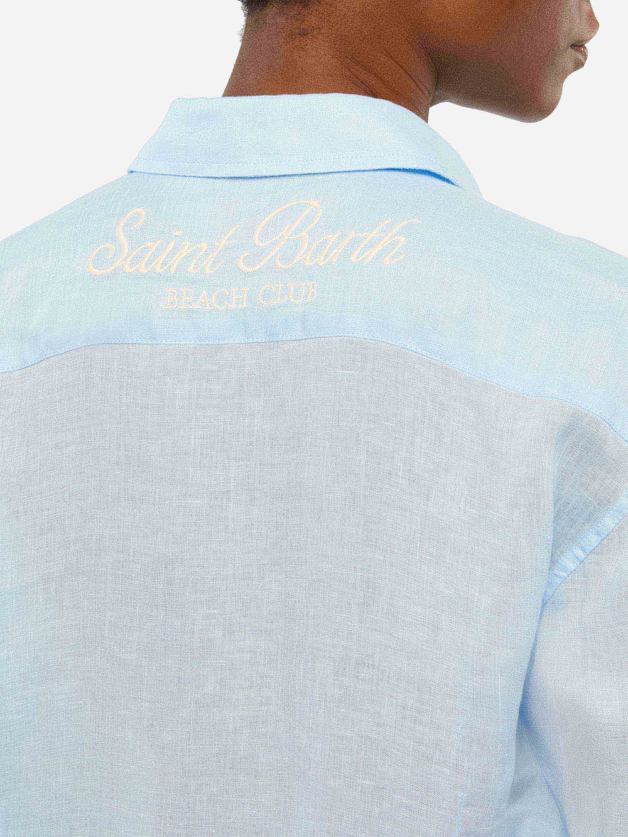 Meredith Linen Classic Shirt With Saint Barth Embroidery Sky