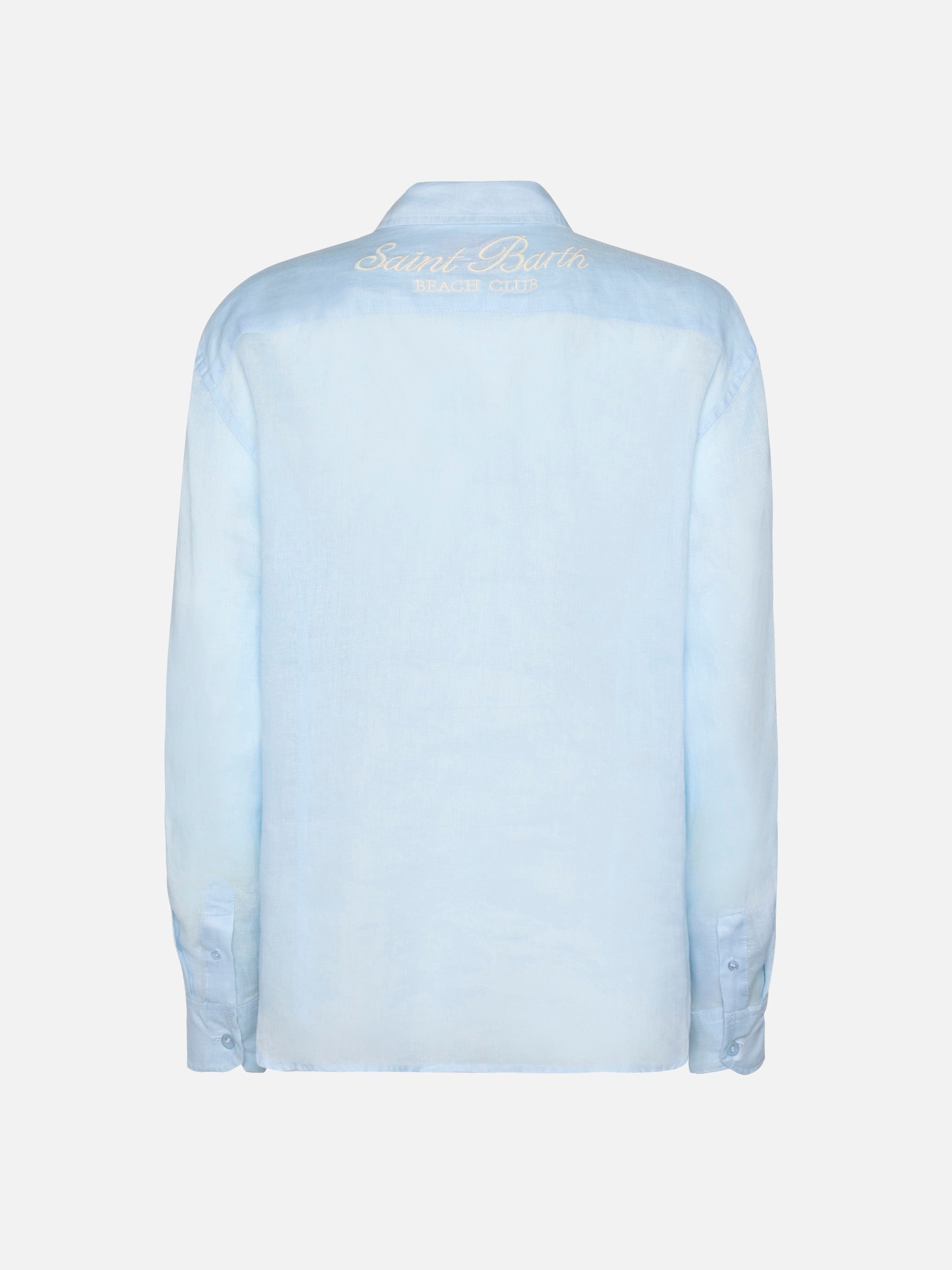 Meredith Linen Classic Shirt With Saint Barth Embroidery Sky
