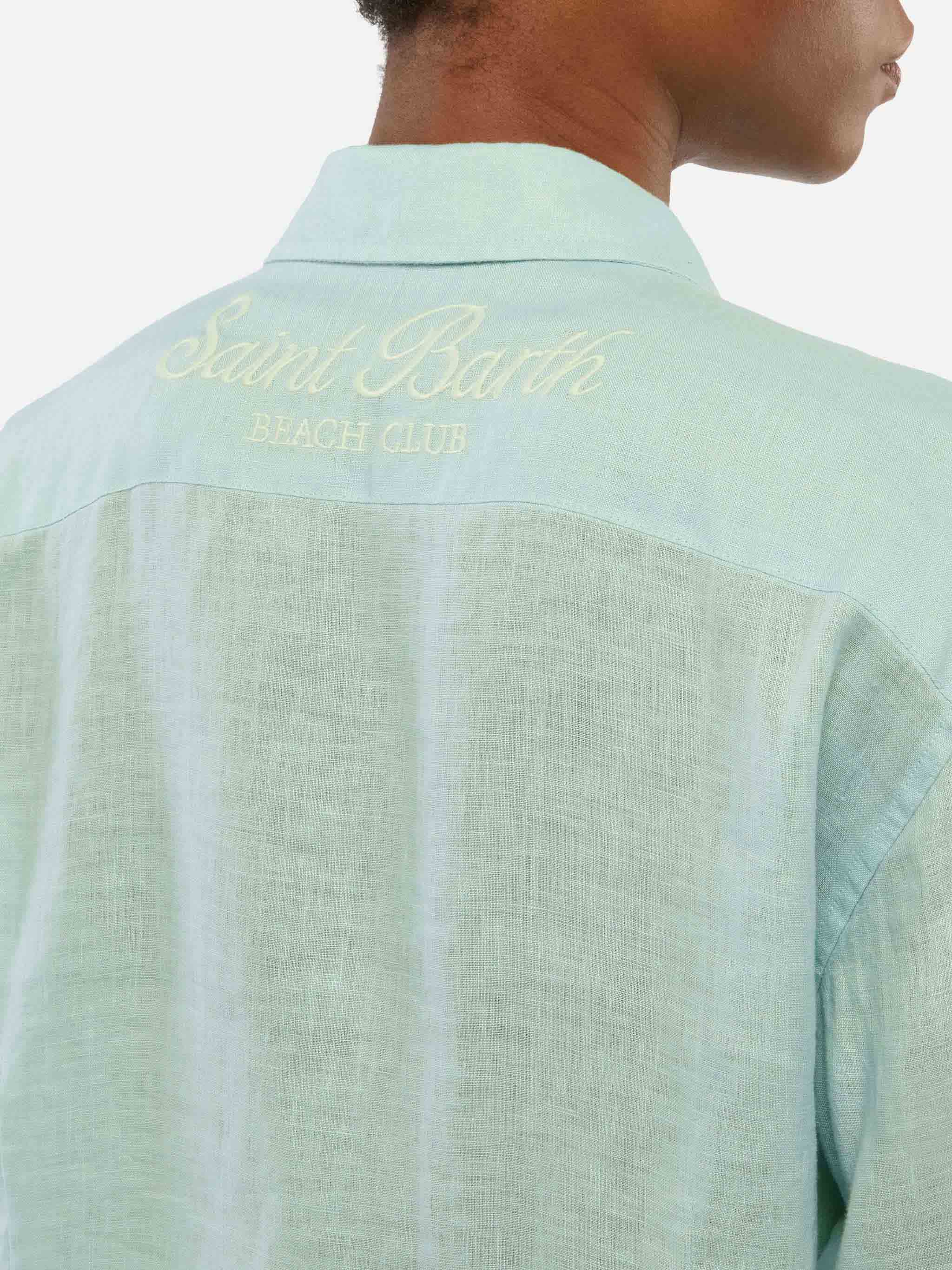 Meredith Linen Classic Shirt With Saint Barth Embroidery Green
