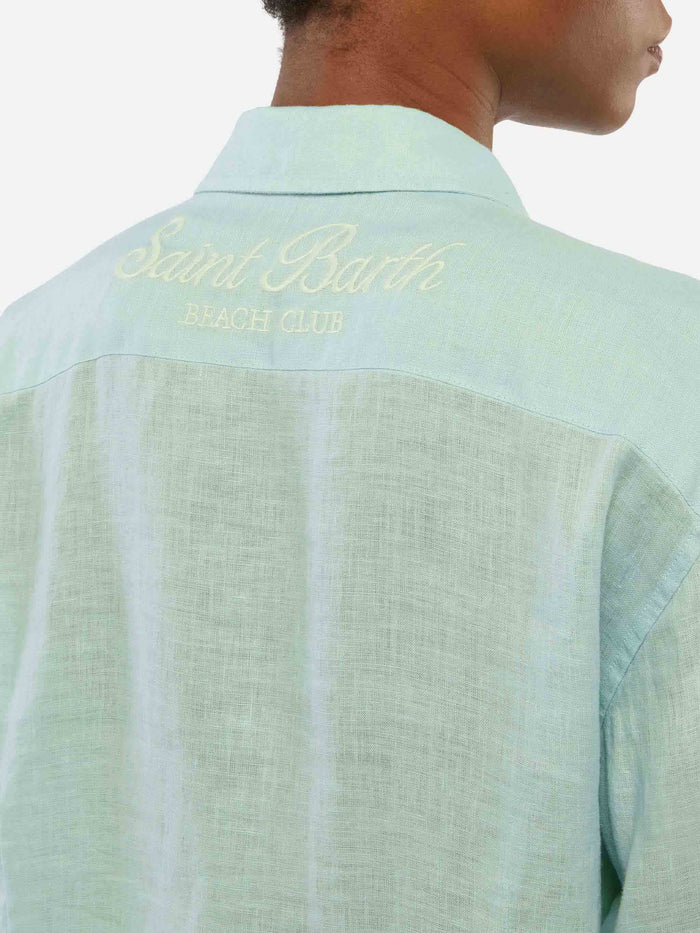 Meredith Linen Classic Shirt With Saint Barth Embroidery Green