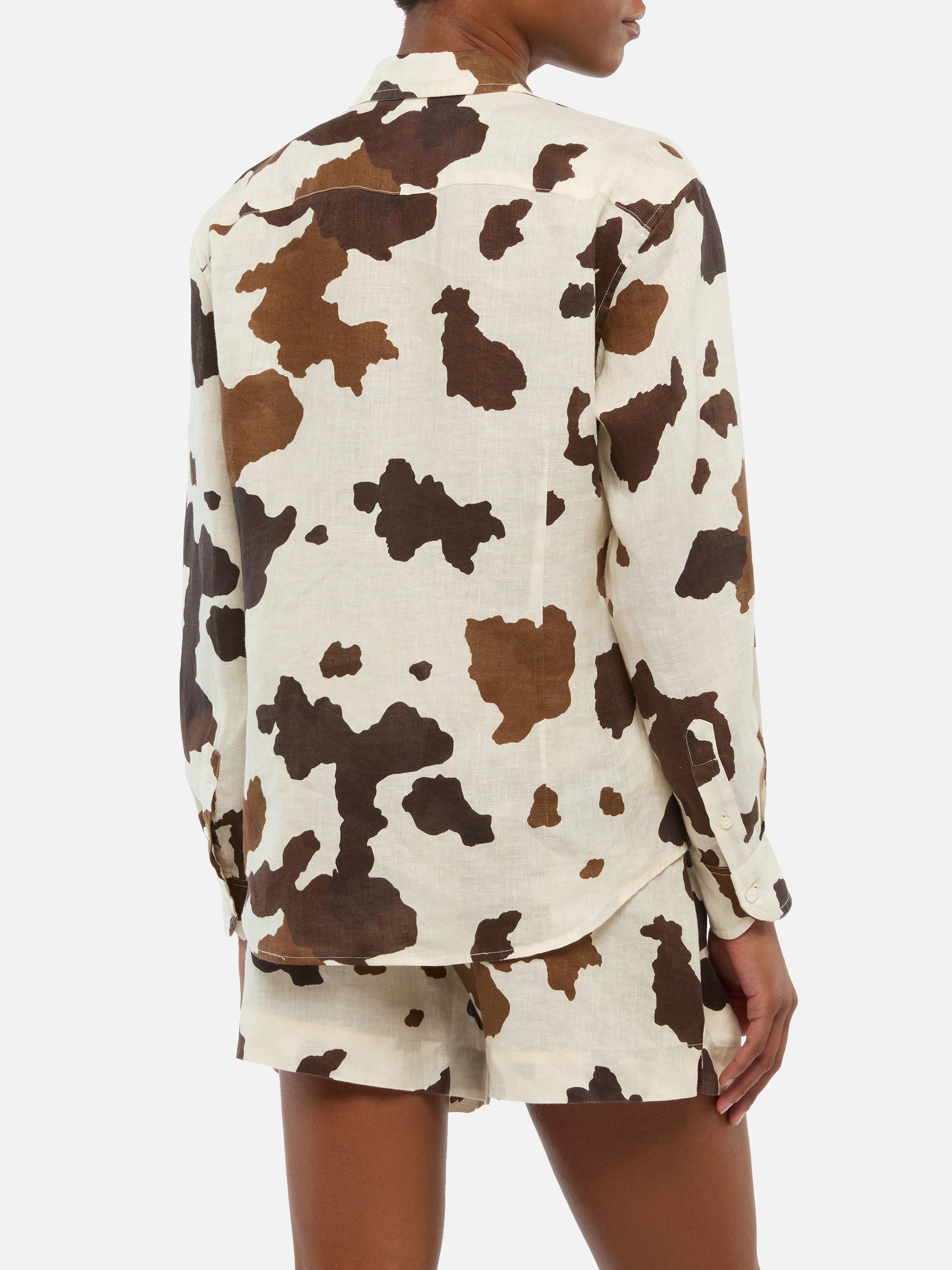 Meredith Linen Classic Shirt With Cow Skin Print White
