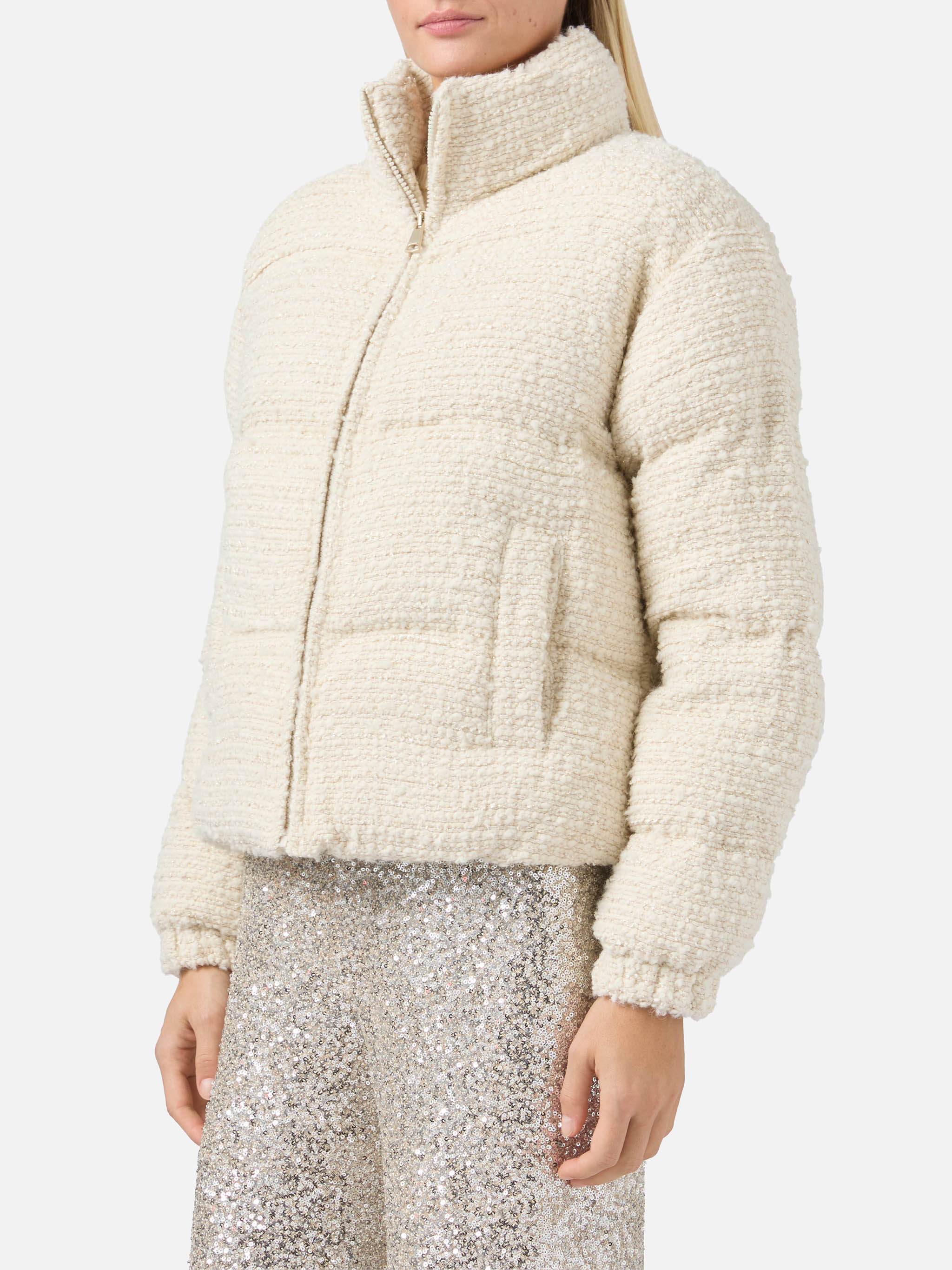 Maddy Tweed Padded Jacket Lurex White