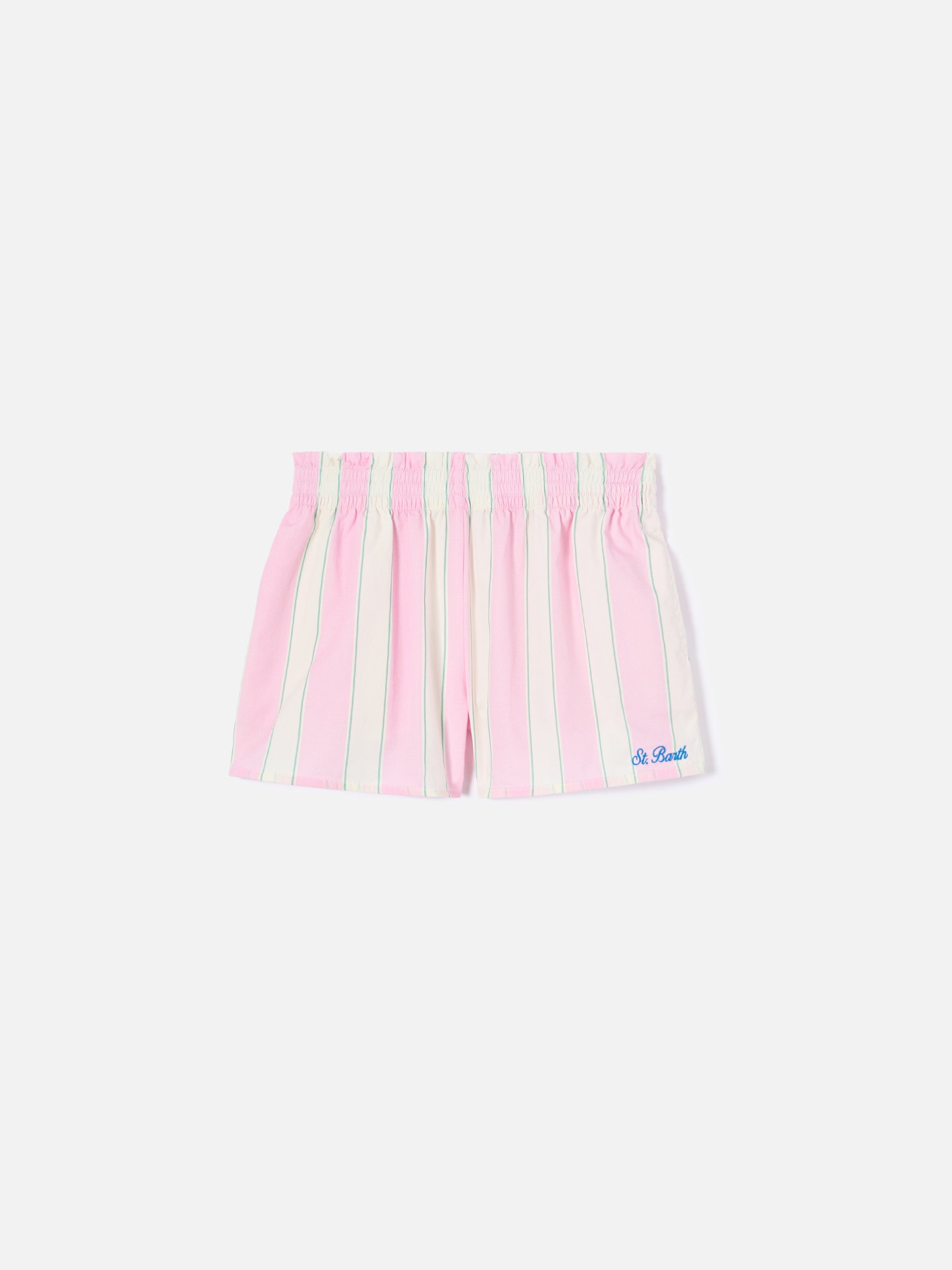 Meave Jr Cotton Poplin Shorts With White, Pink And Green Stripes Pant