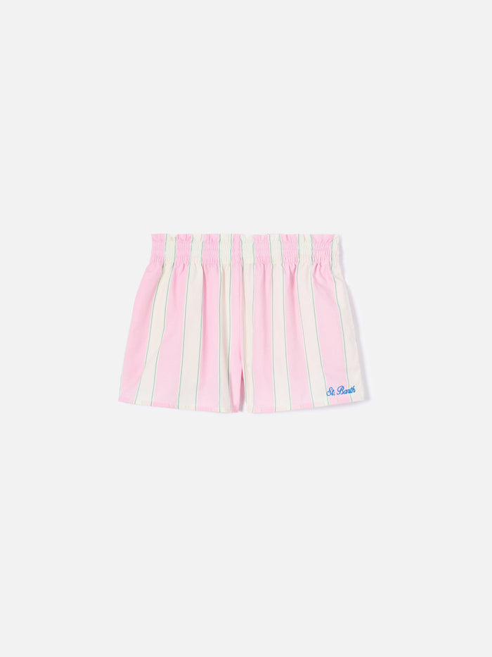 Meave Jr Cotton Poplin Shorts With White, Pink And Green Stripes Pant
