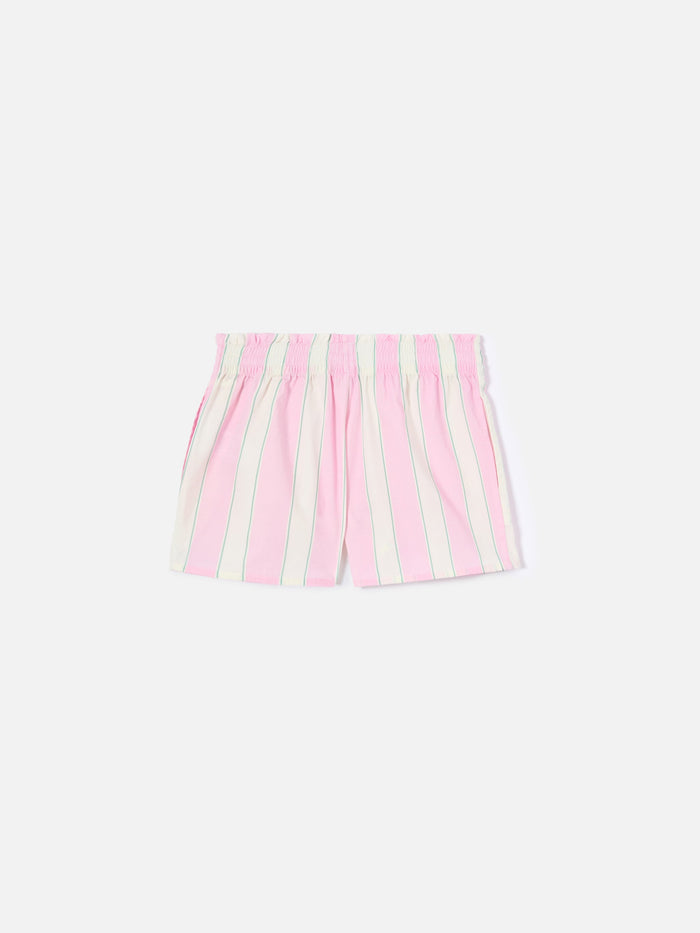 Meave Jr Cotton Poplin Shorts With White, Pink And Green Stripes Pant