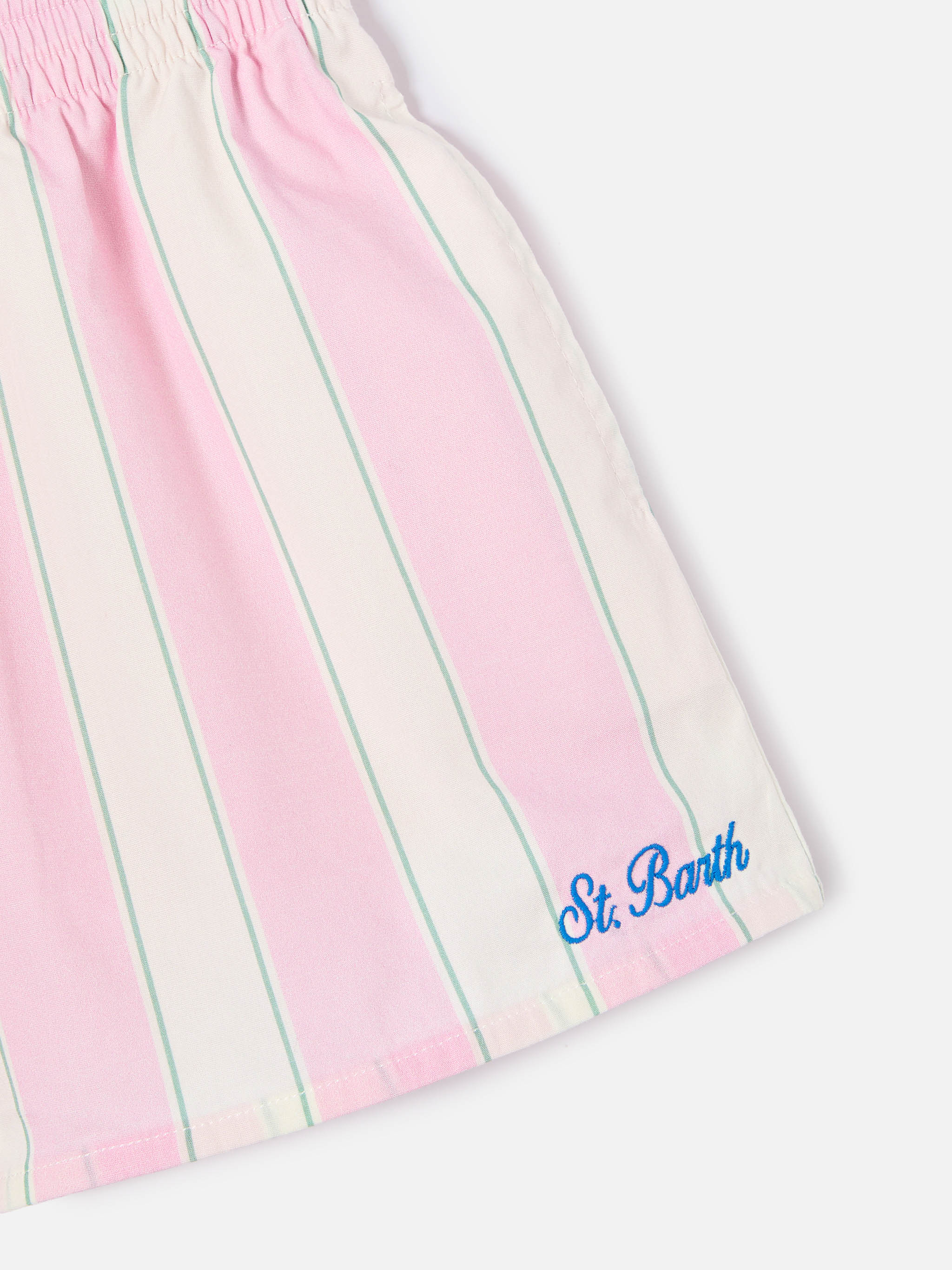 Meave Jr Cotton Poplin Shorts With White, Pink And Green Stripes Pant