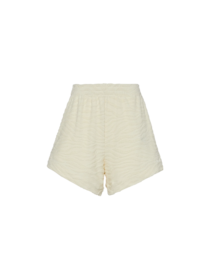 Meave Terry Cotton Pull Up Shorts With Zebra Embossed Pattern White Pant