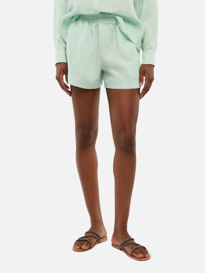 Meave Sage Green Linen Pull Up Shorts Pant