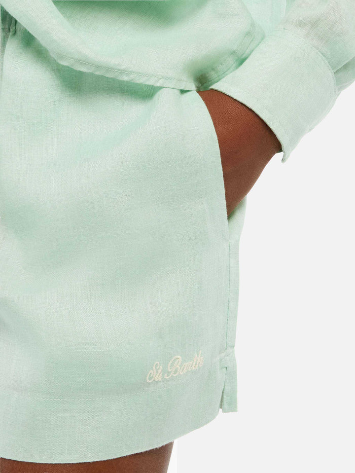 Meave Sage Green Linen Pull Up Shorts Pant