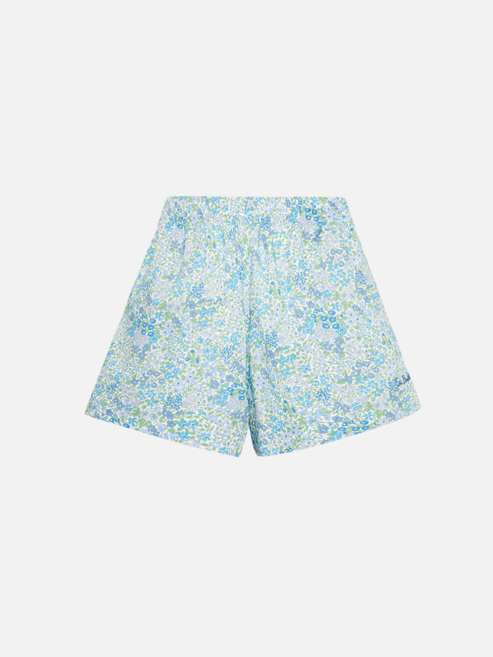 Meave Cotton Pull Up Shorts With Joanna Luise Print| Made Liberty Fabric Sky Pant