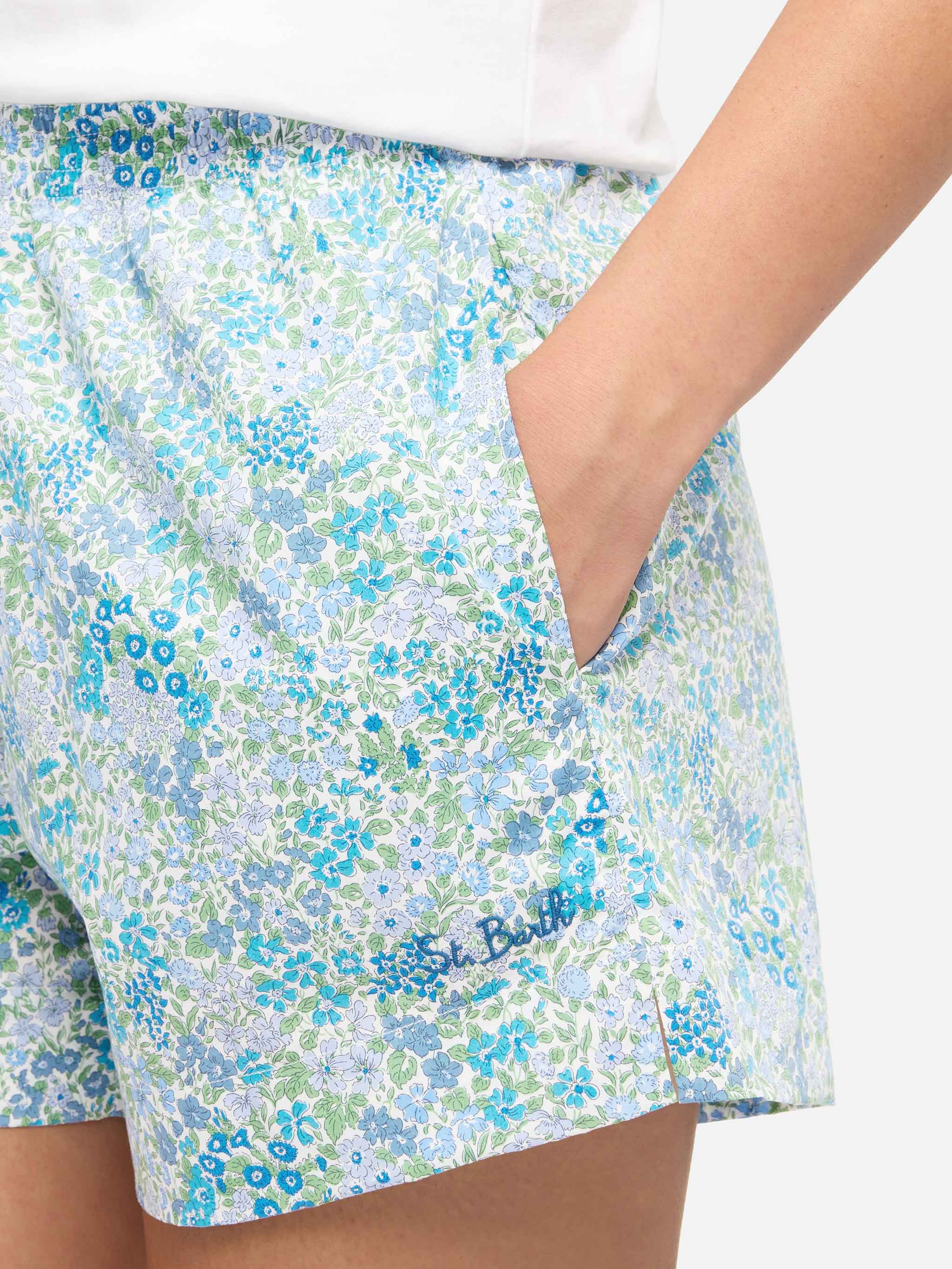 Meave Cotton Pull Up Shorts With Joanna Luise Print| Made Liberty Fabric Sky Pant