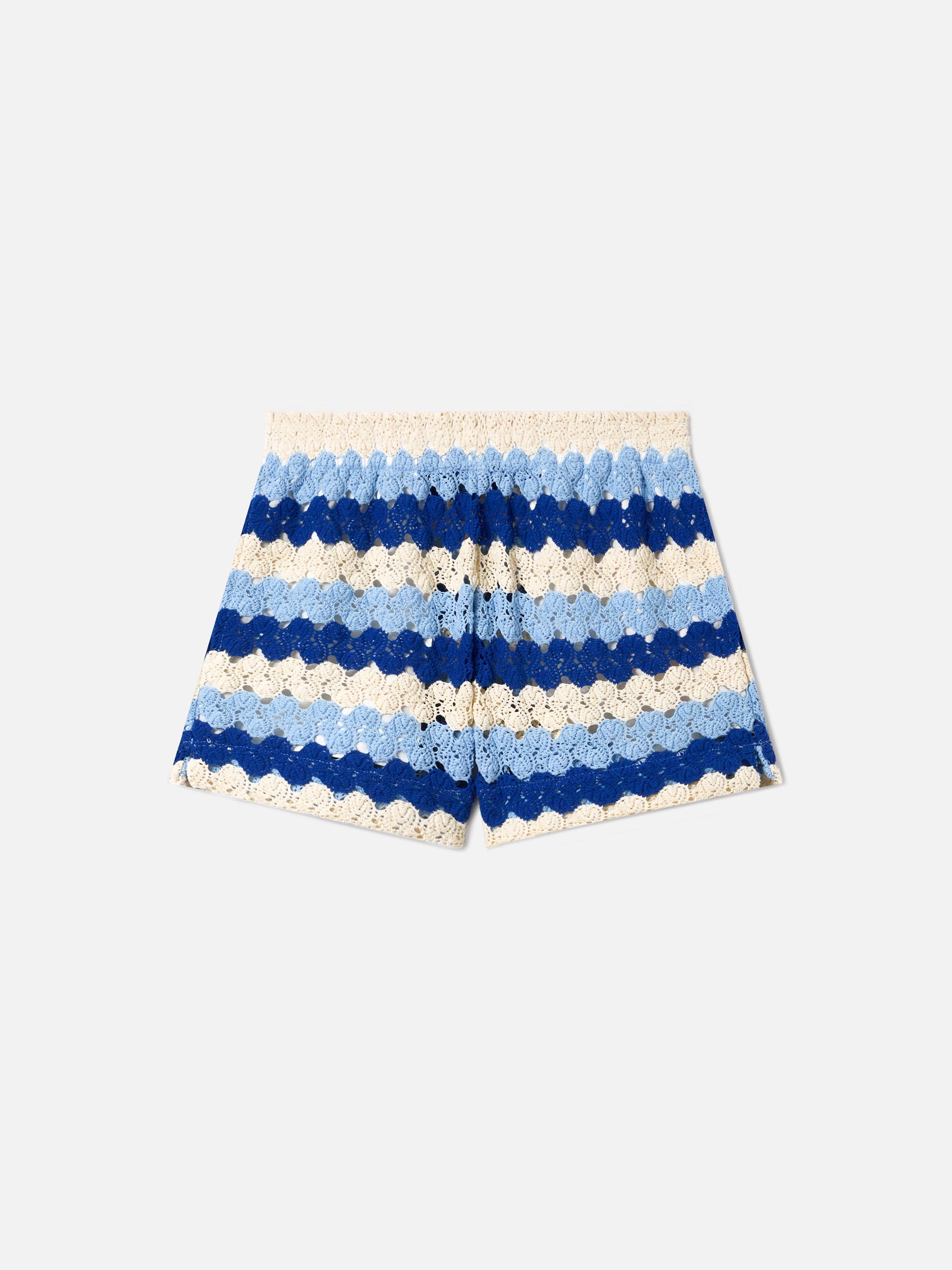 Blue Striped Meave Crochet Shorts Pant