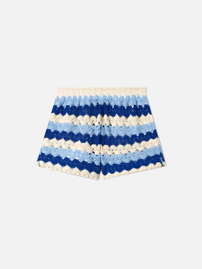 Blue Striped Meave Crochet Shorts Pant