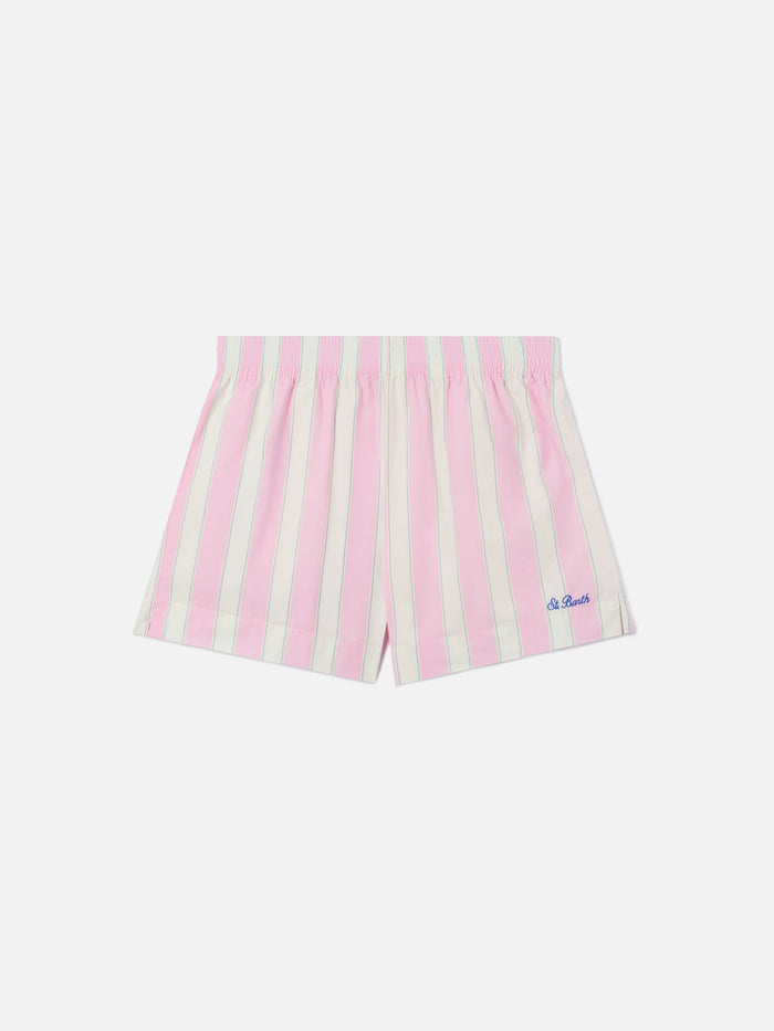 Pink Striped Meave Cotton Shorts Pant
