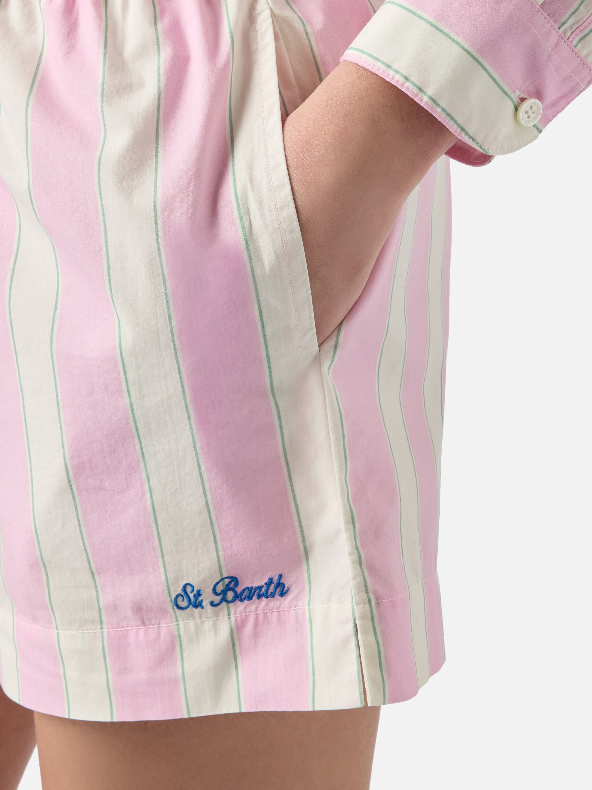Pink Striped Meave Cotton Shorts Pant