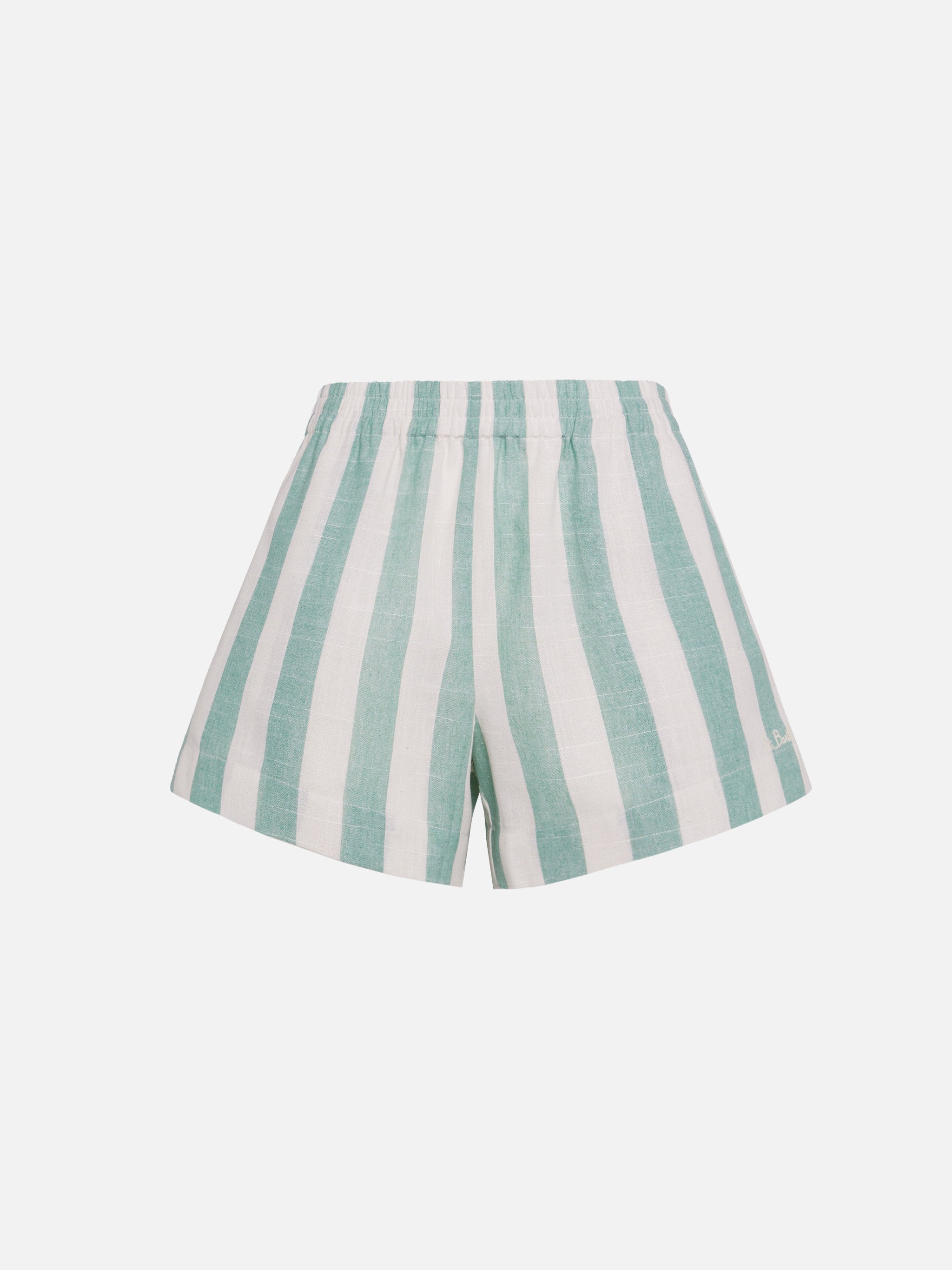 Meave Cotton Pull Up Shorts With Sage Green Striped Print Pant