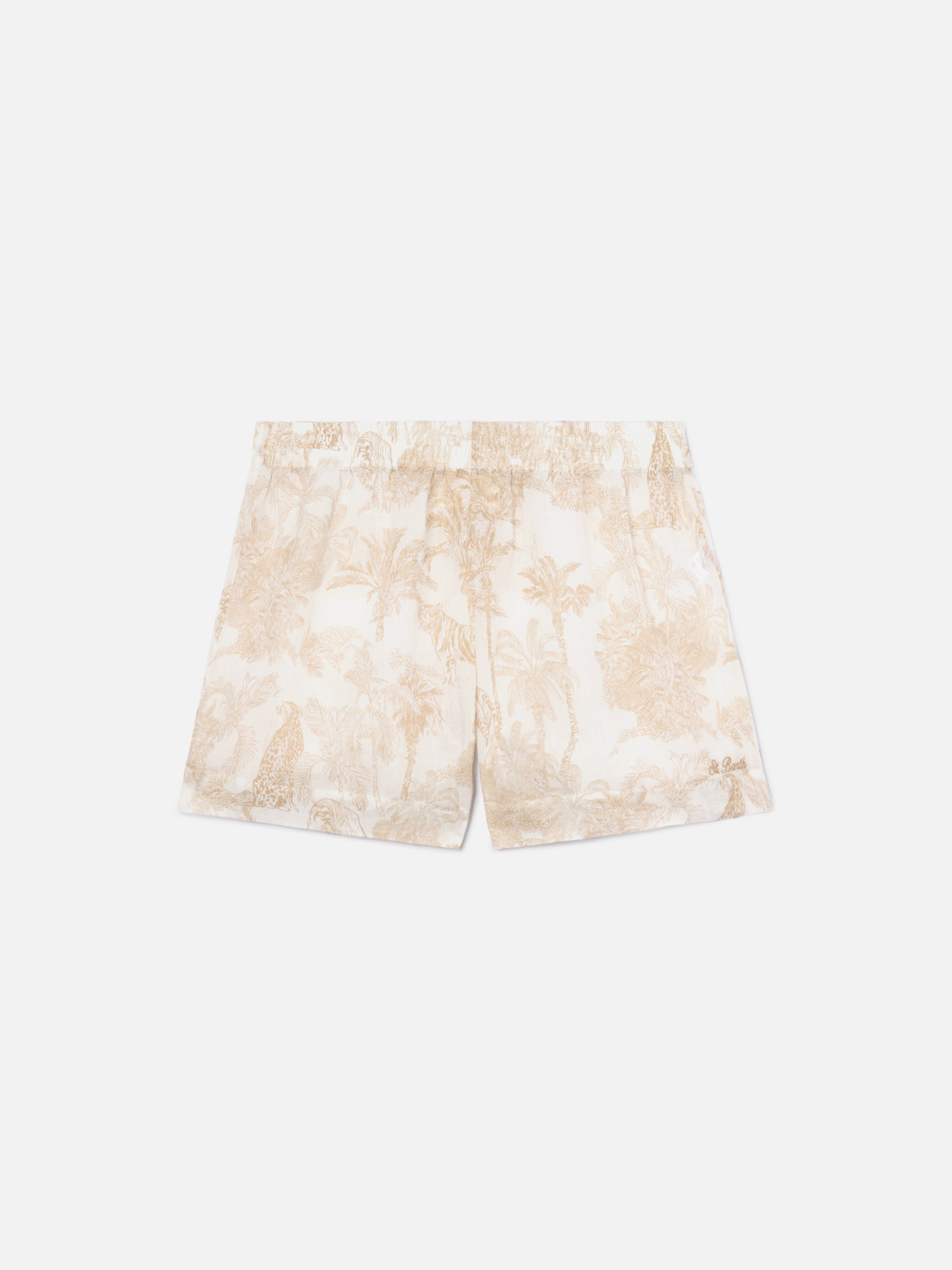 Meave Ramie Shorts With Beige Toile De Jouy Print Camel Pant